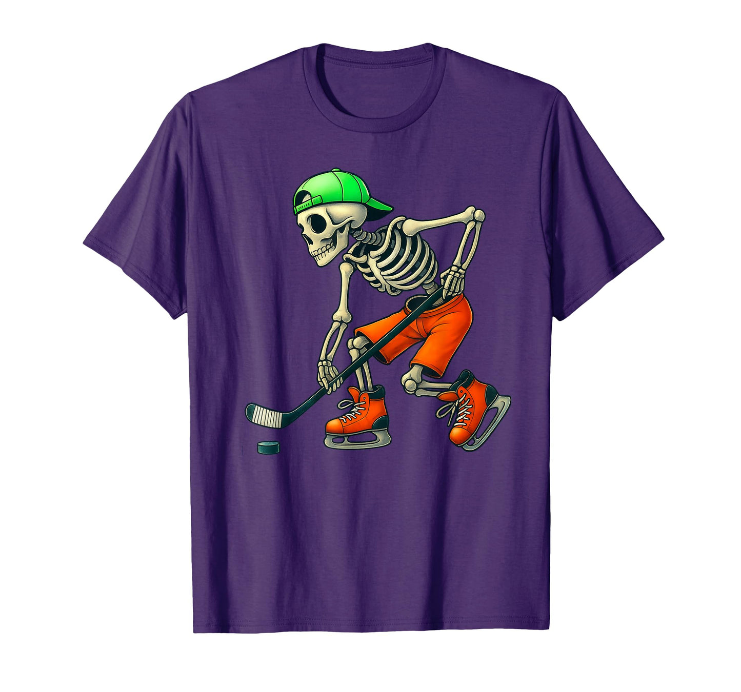 Skeleton Ice Hockey Halloween Funny Men Boys Kids T-Shirt