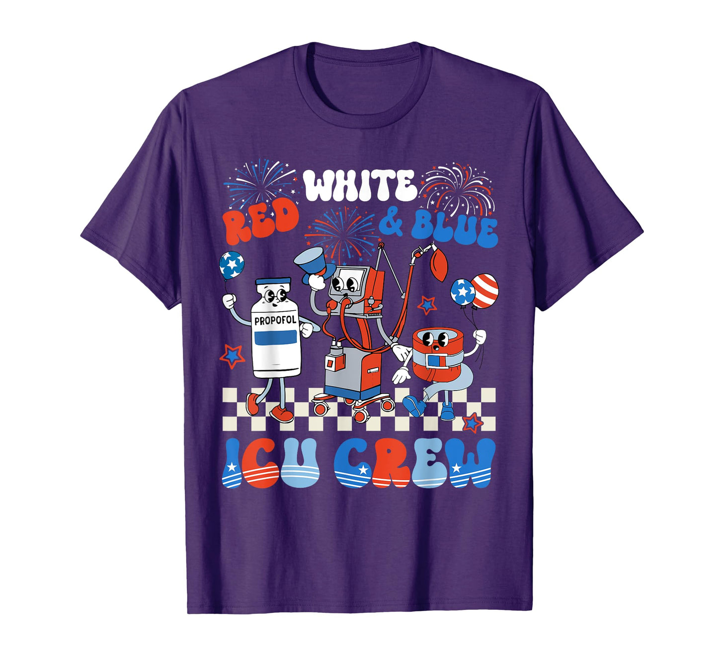 ICU Nurse 4th Of July Independence Day Red White ICU Crew T-Shirt