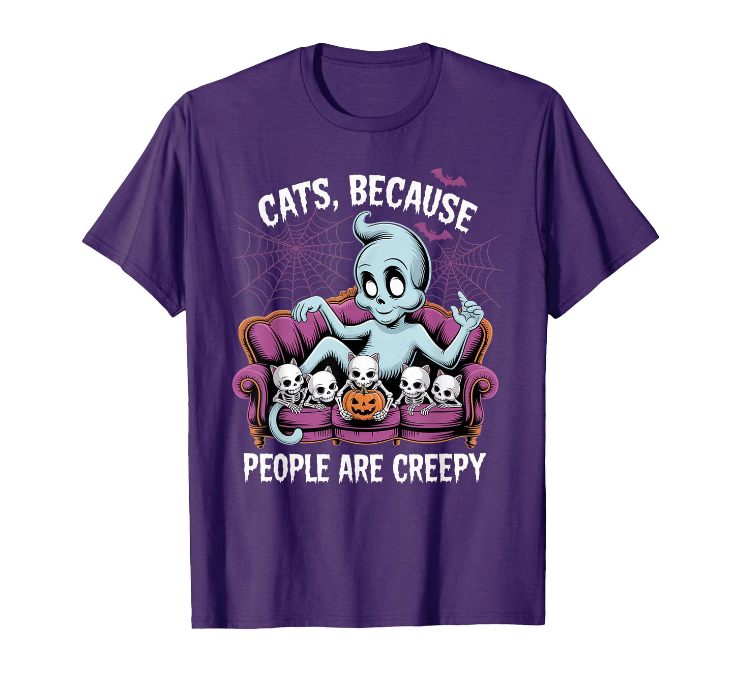 Cats Because People are Creepy Ghost Halloween Cat Mom Kids T-Shirt