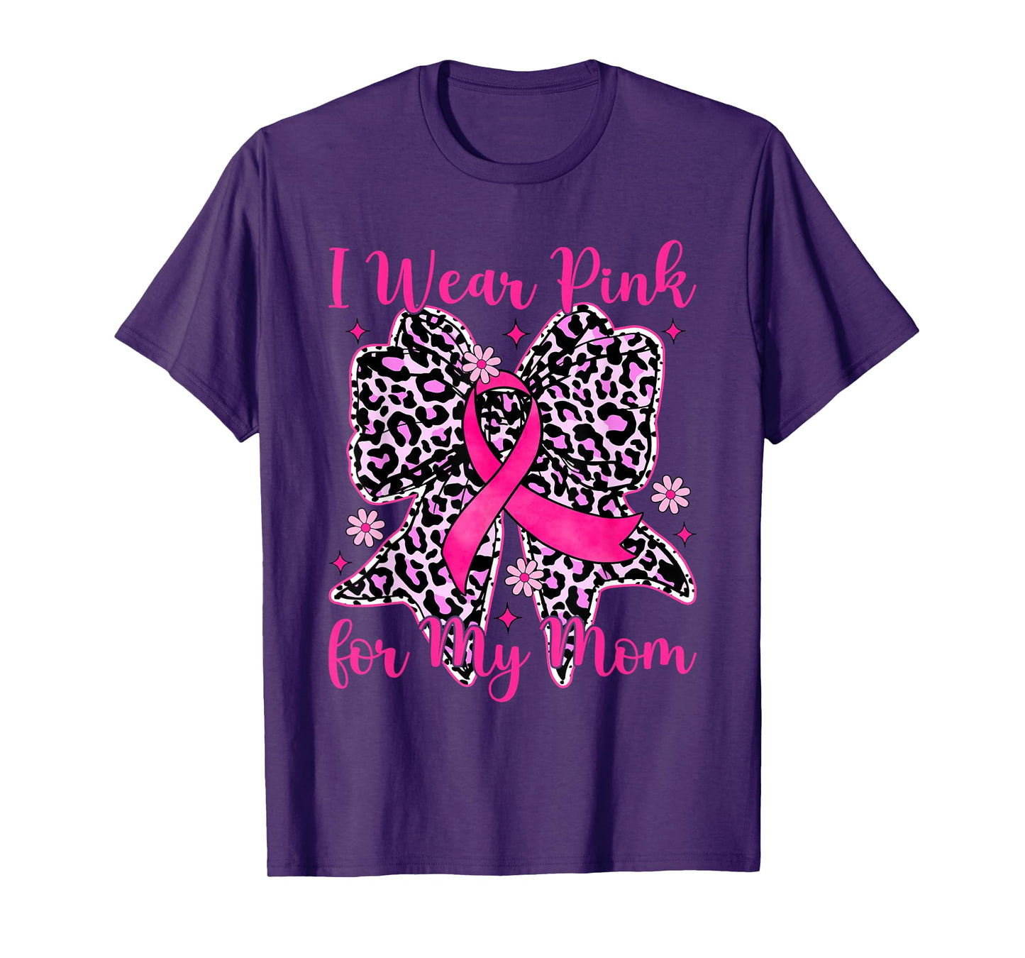 Leopard Bow Breast Cancer I Wear Pink for My Mama T-Shirt