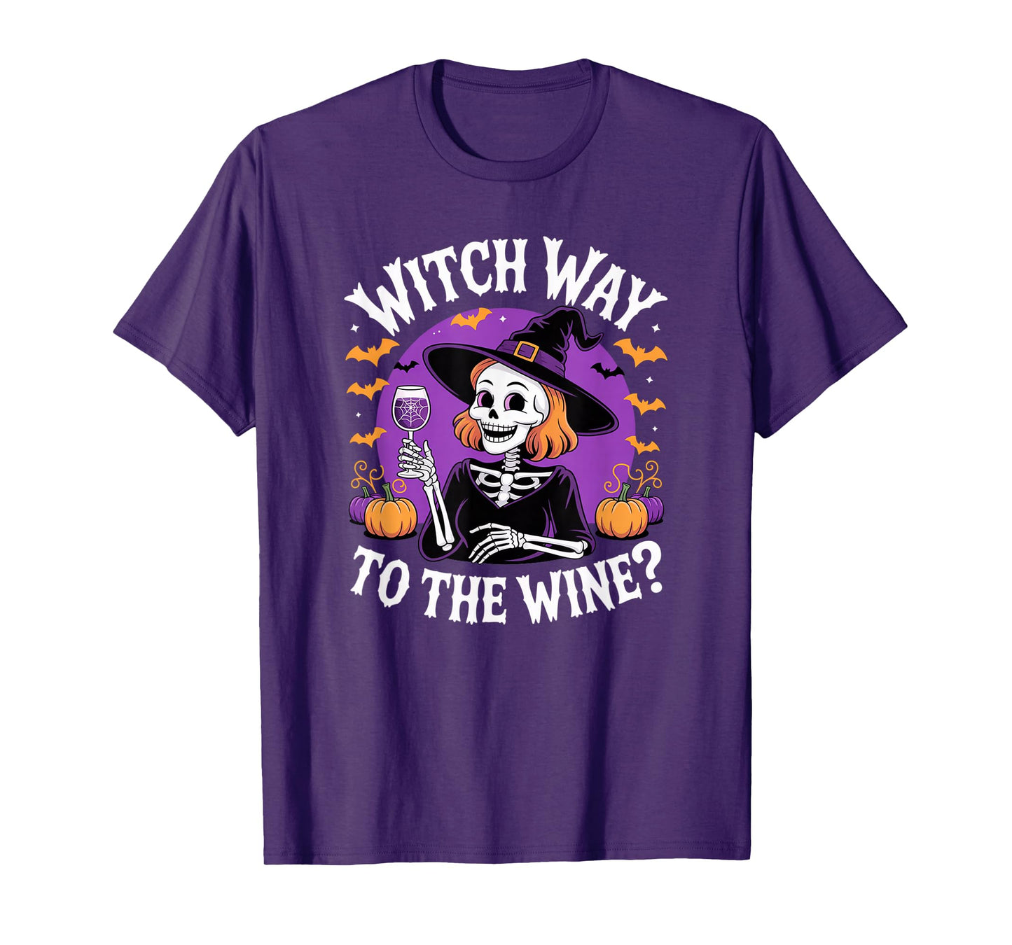 Witch Way to The Wine, Funny Tired Skeleton mom Halloween T-Shirt
