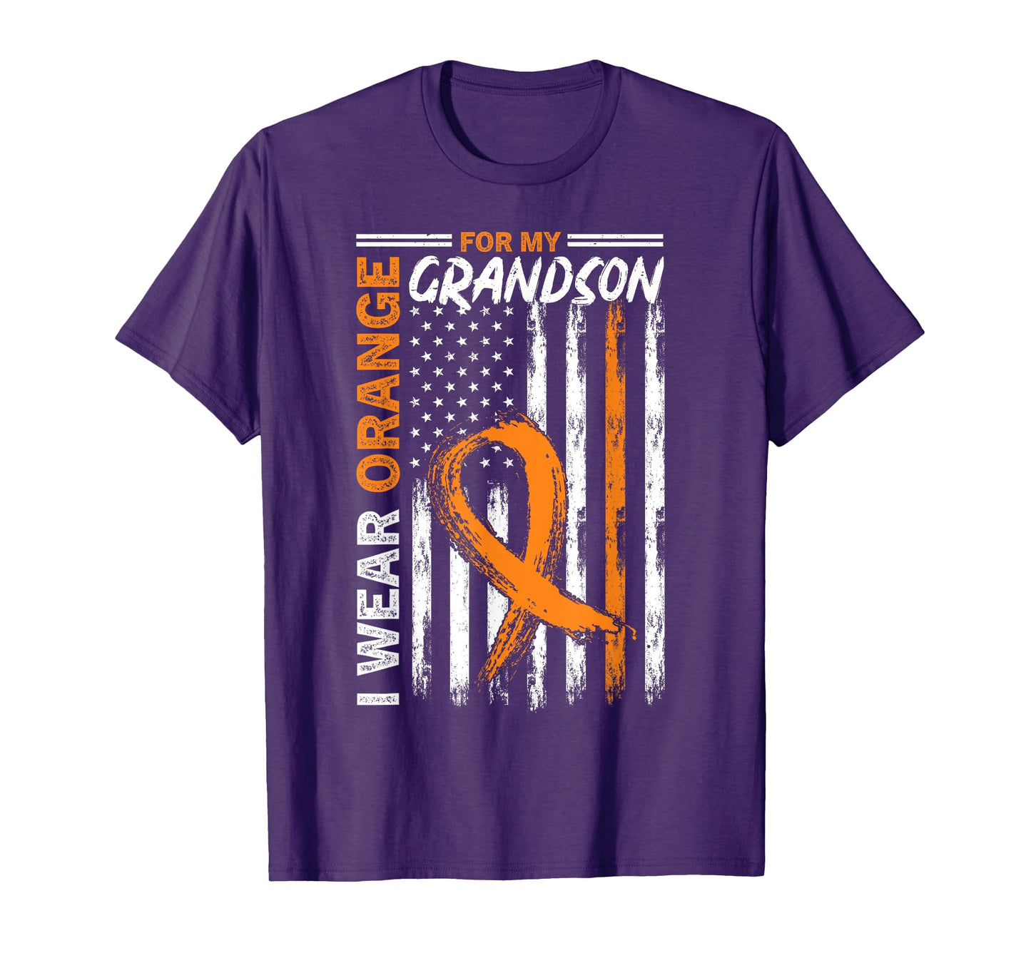 I Wear Orange for My Grandson Leukemia Cancer USA Flag Retro T-Shirt