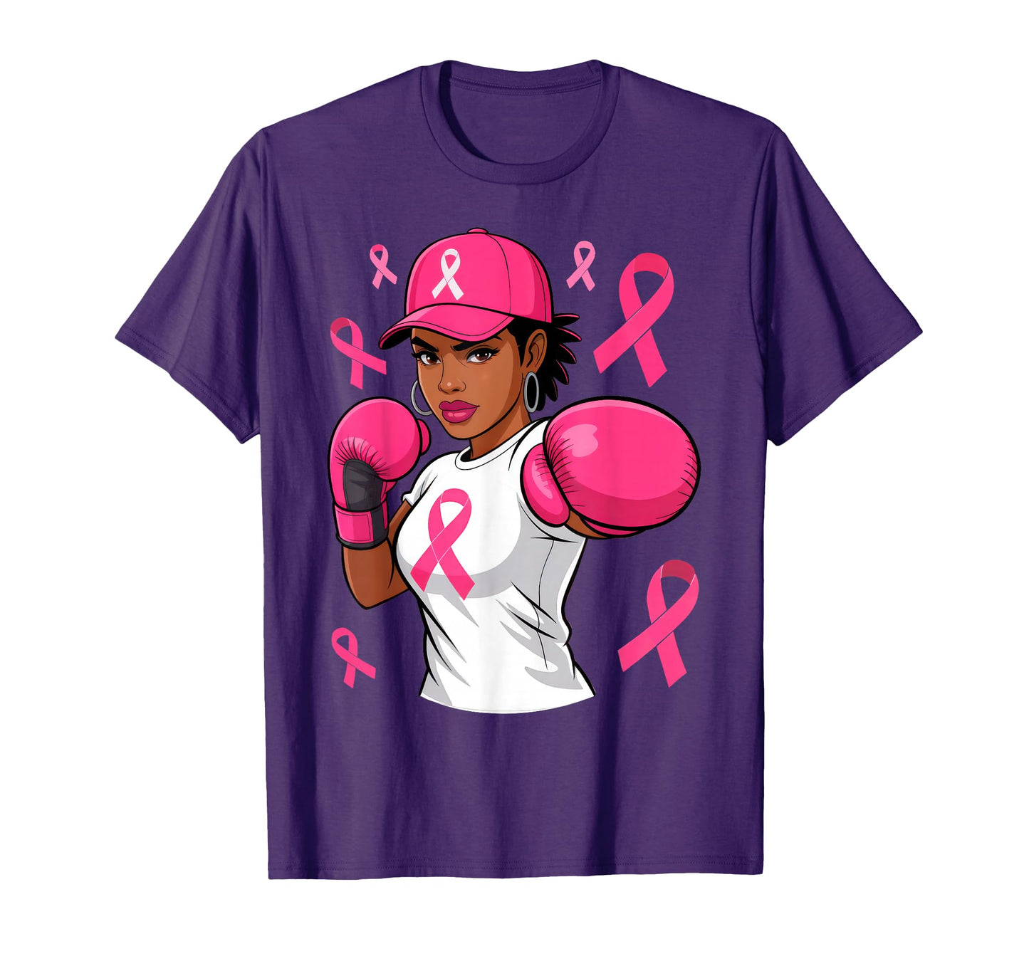 Women Black African American Fight Breast Cancer Pink Ribbon T-Shirt
