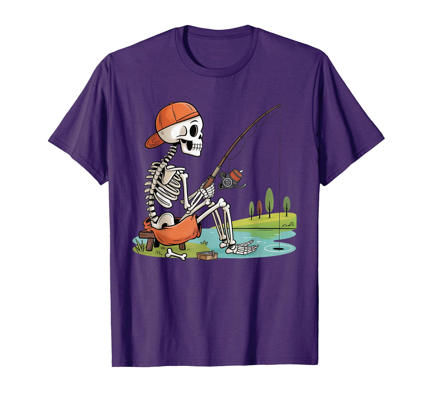 Skeleton Fishing Halloween Costume Funny Fishing Boys Kids T-Shirt