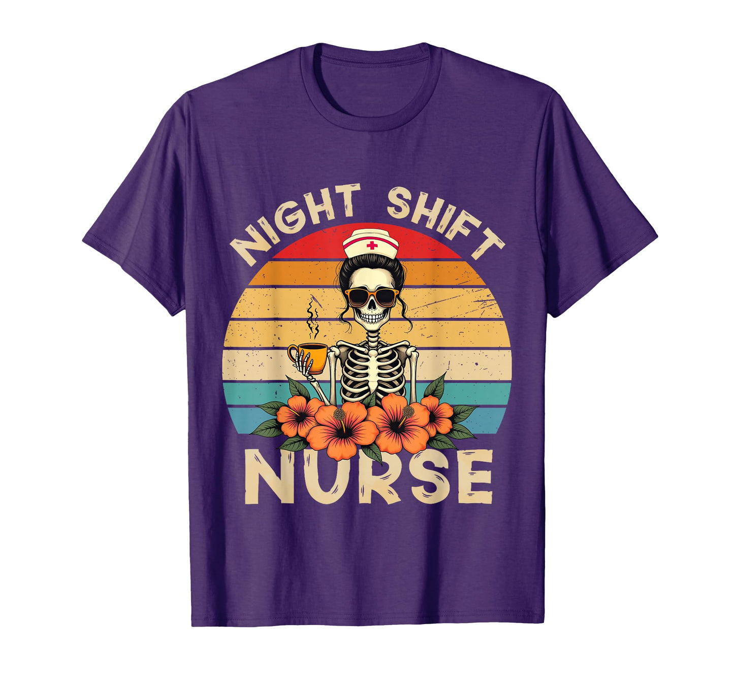 Night Shift Nurse Halloween Skeleton Registered Nursing Fall T-Shirt