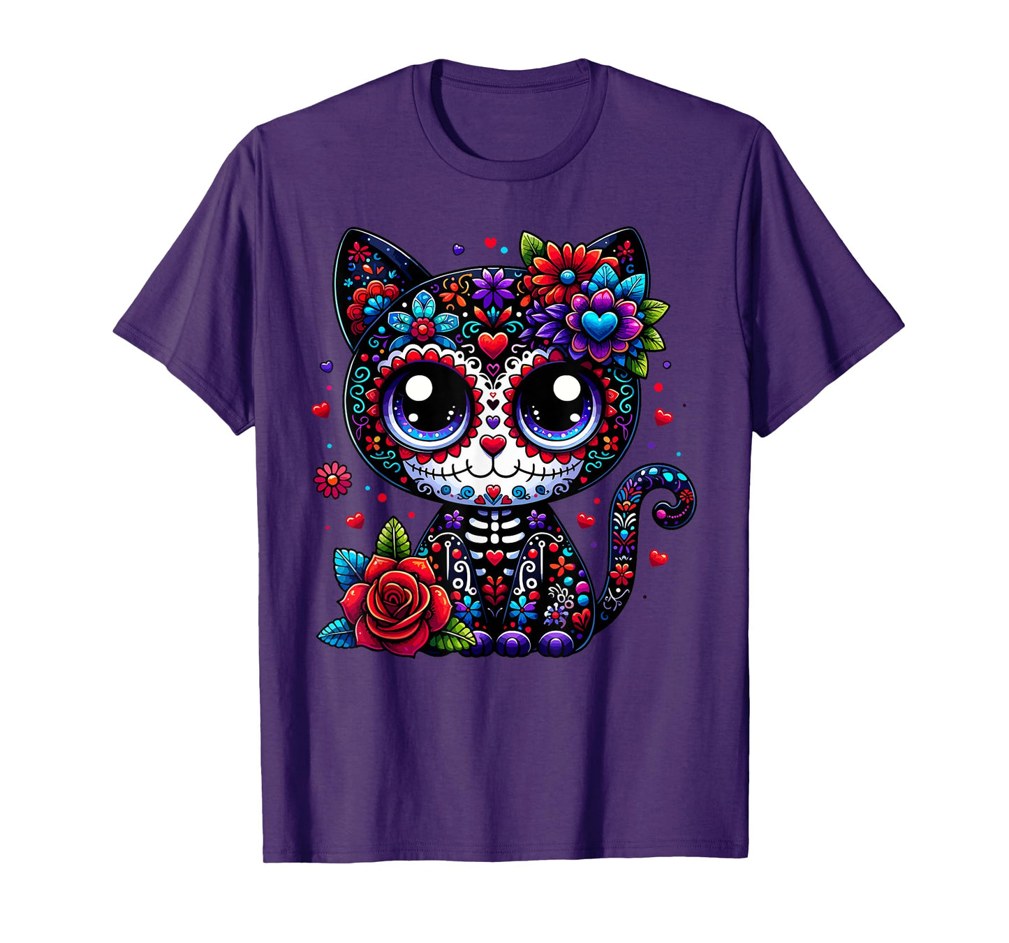Dia De Los Muertos Cinco De Mayo Cat Sugar Skull Men Women T-Shirt