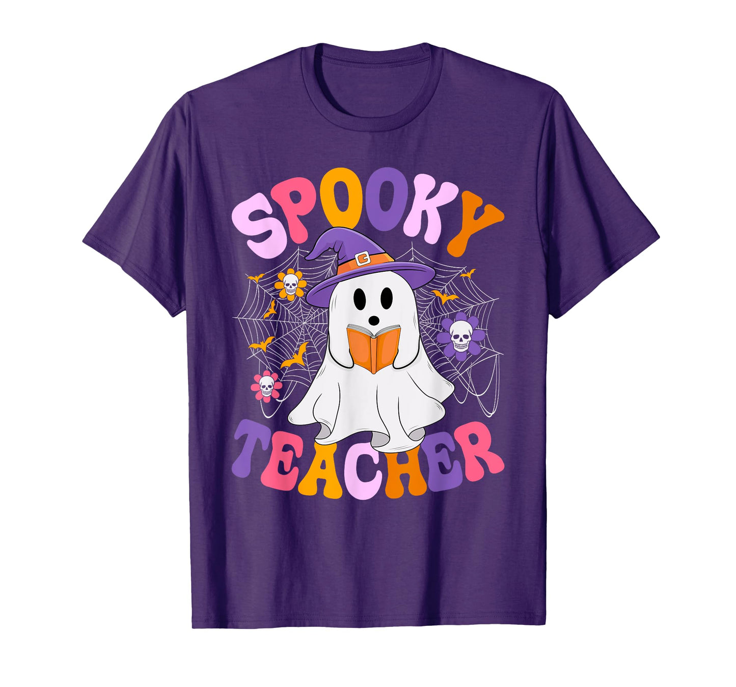 Spooky Teacher Ghost Groovy Halloween Costume Funny Teacher T-Shirt