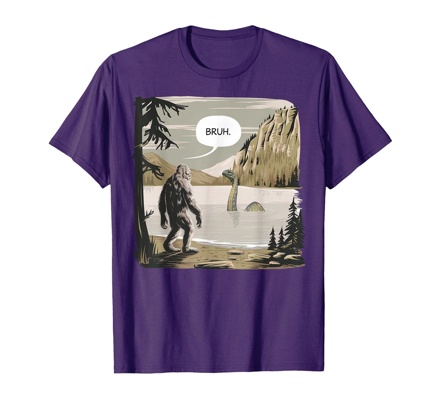 Bigfoot Loch Ness Monster Apparel Graphic Tees Unisex-Adults & Kids Funny Graphic T-Shirt Black Short Sleeve Small