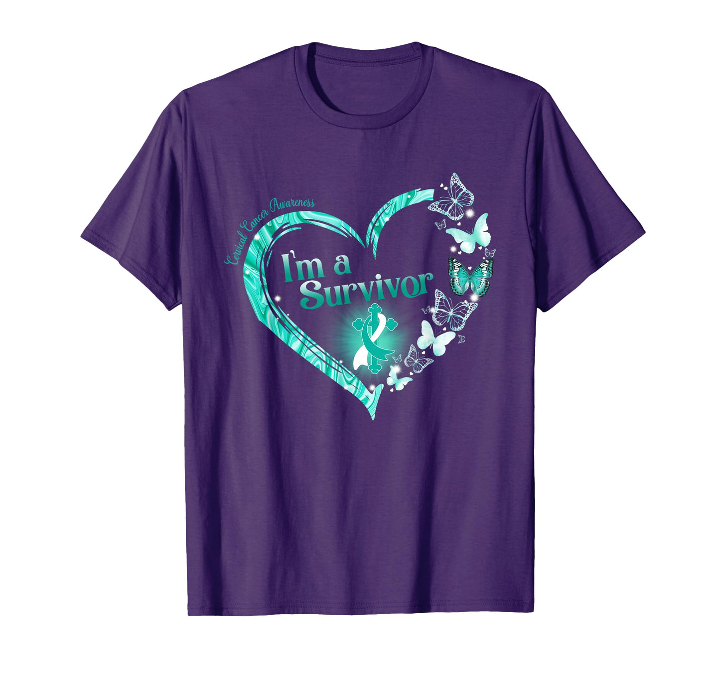 Teal Ribbon Butterfly Cervical Cancer I'm A Survivor T-Shirt