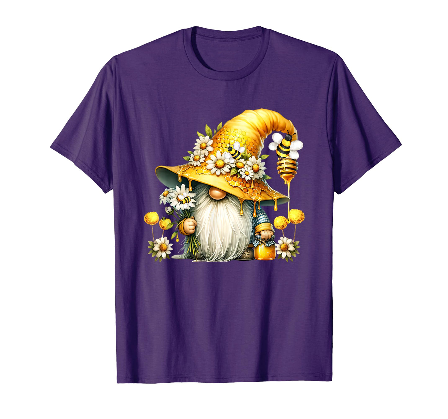 Bee Gnome Graphic For Women Daisy Flowers Funny Hippie Gnome T-Shirt