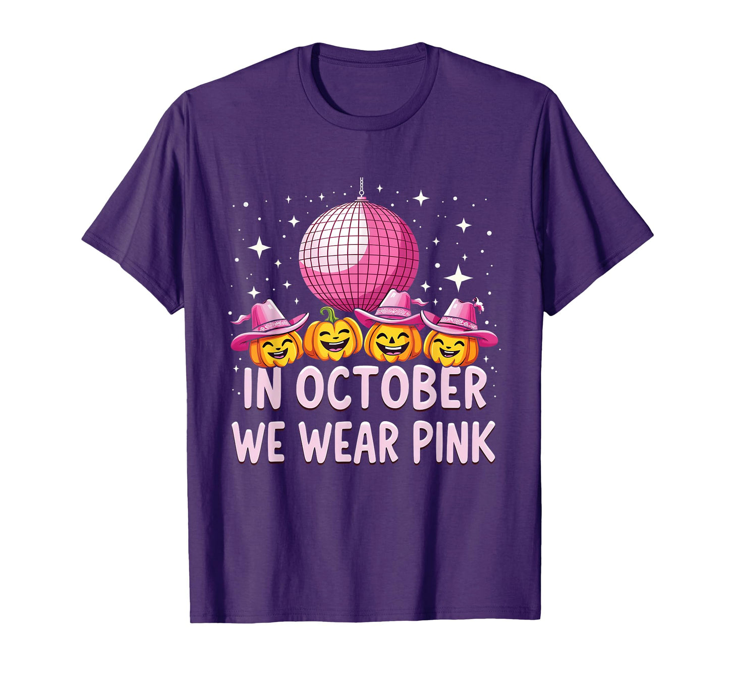 In October We Wear Pink Breast Cancer Pumpkin Cowgirl Wester T-Shirt