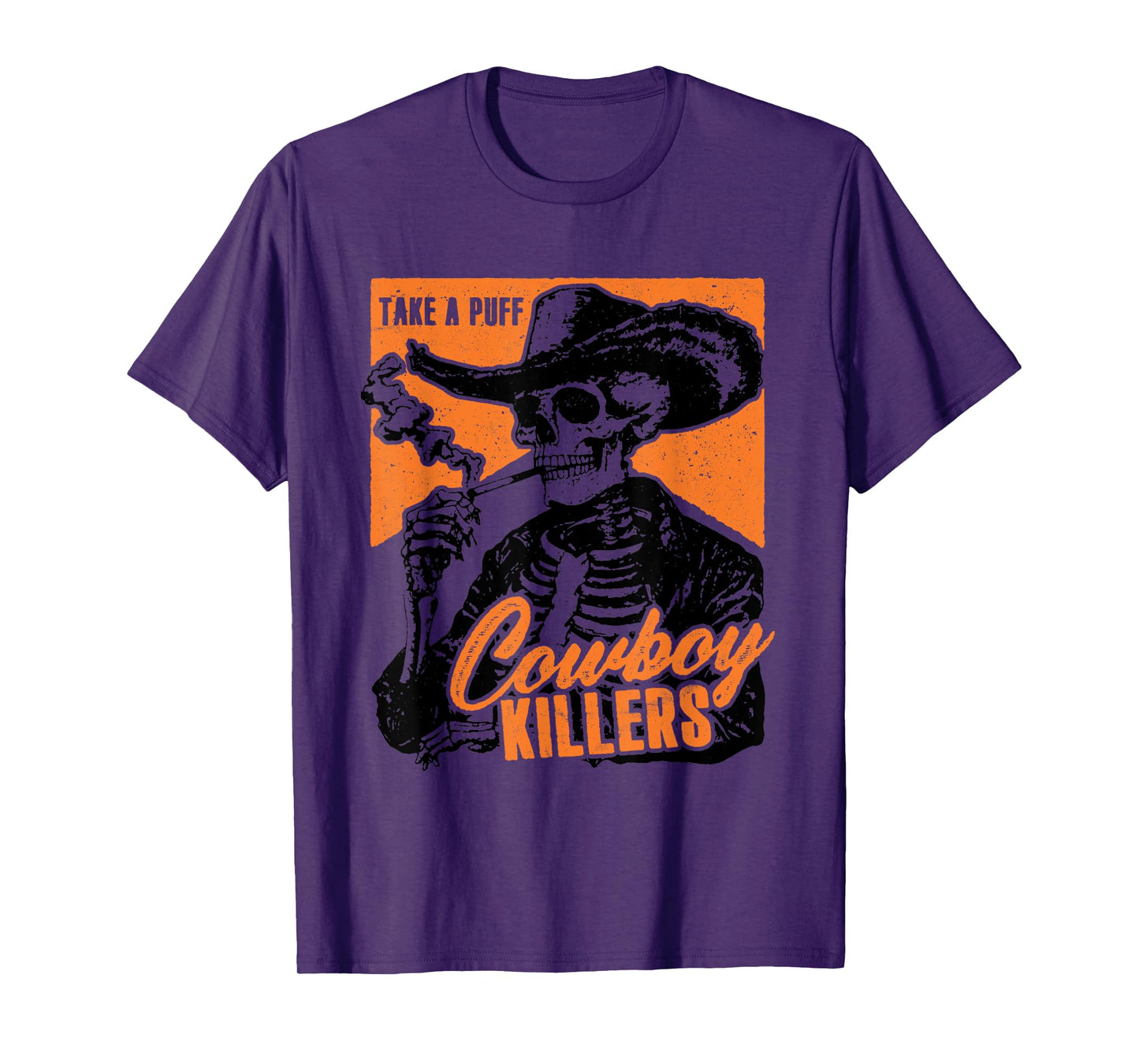 Vintage Smoking Skeleton Adult Cowboy Killers Funny Skull T-Shirt