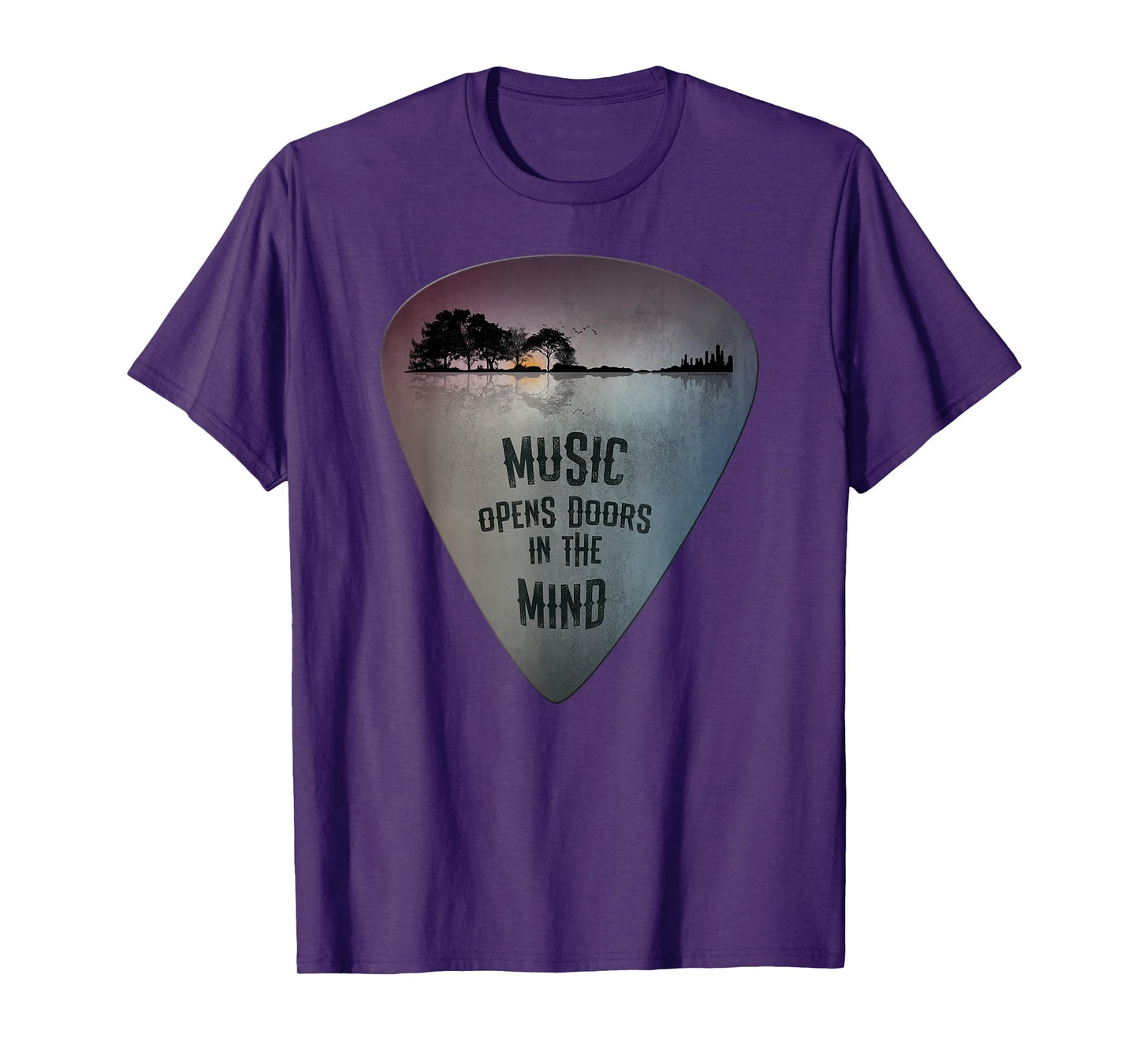 Distressed Guitar Pick Lake Reflections Music Lover Guitar T-Shirt