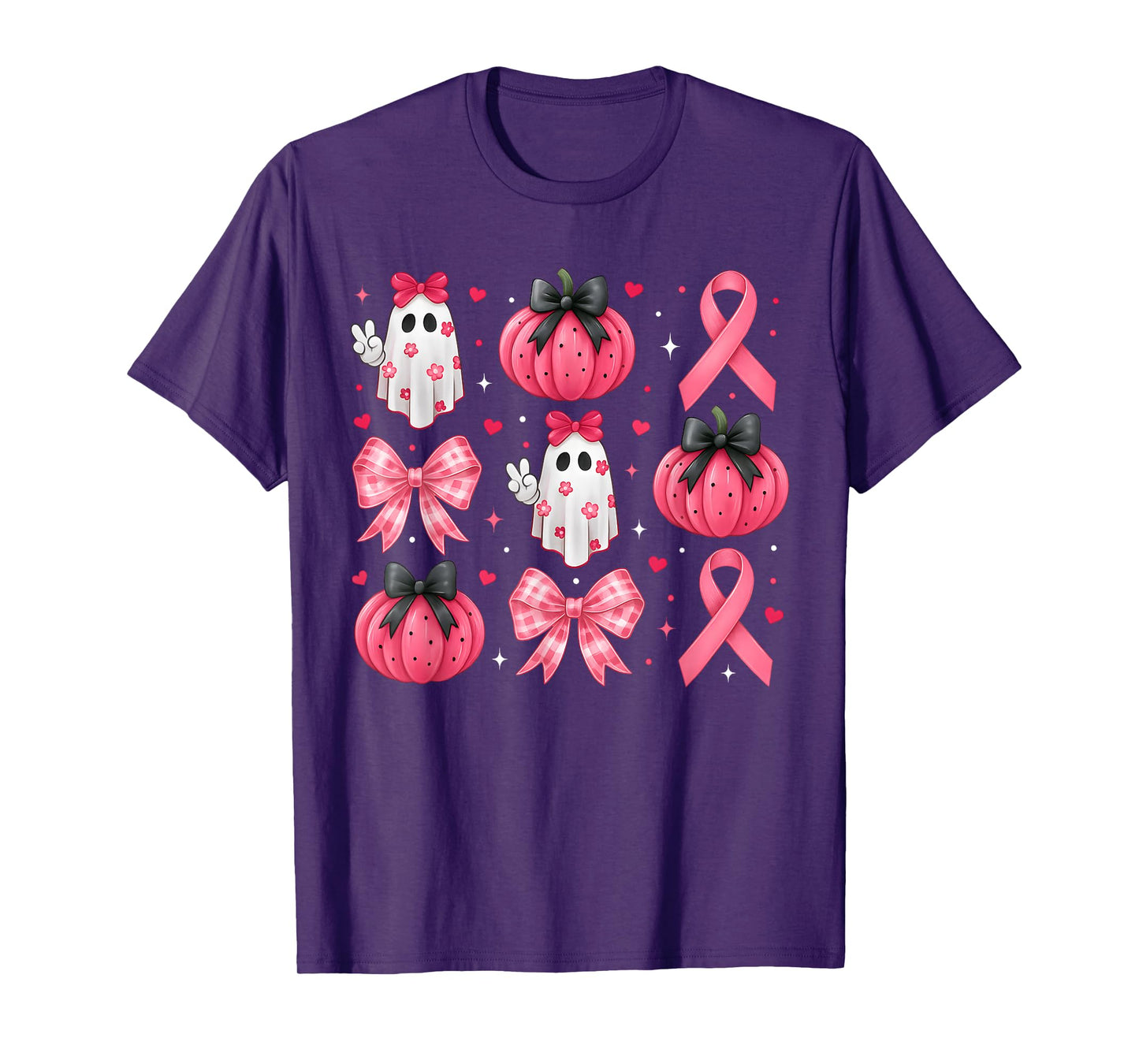 Pink Ghost Coquette Bow Halloween Breast Cancer Awareness T-Shirt