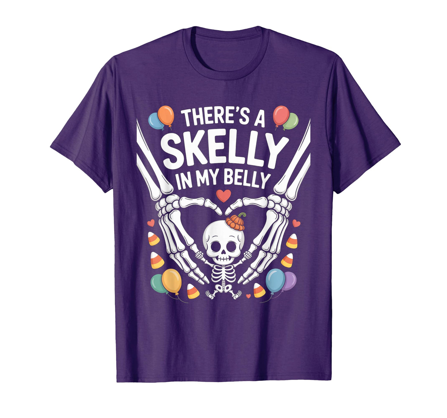 Funny Skeleton There's Skelly in My Belly Pregnant Halloween T-Shirt