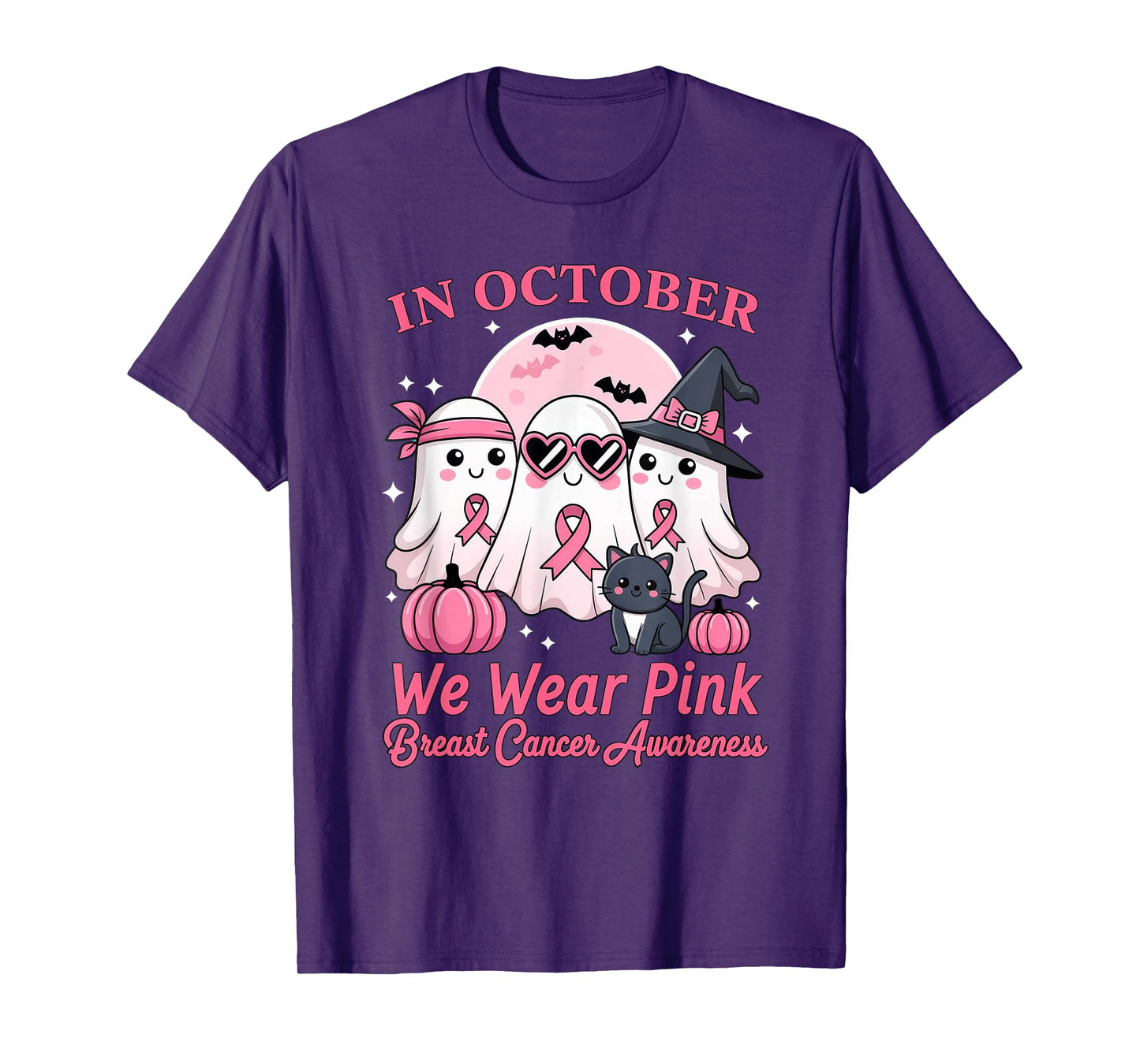 in October We Wear Pink Ghost Squad Breast Cancer Awareness T-Shirt