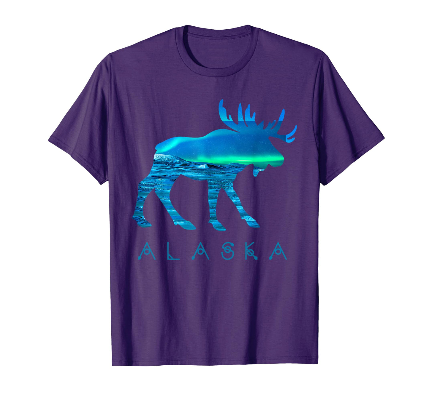 Alaskan Moose with Aurora Borealis Snow Scene T Shirt T-Shirt