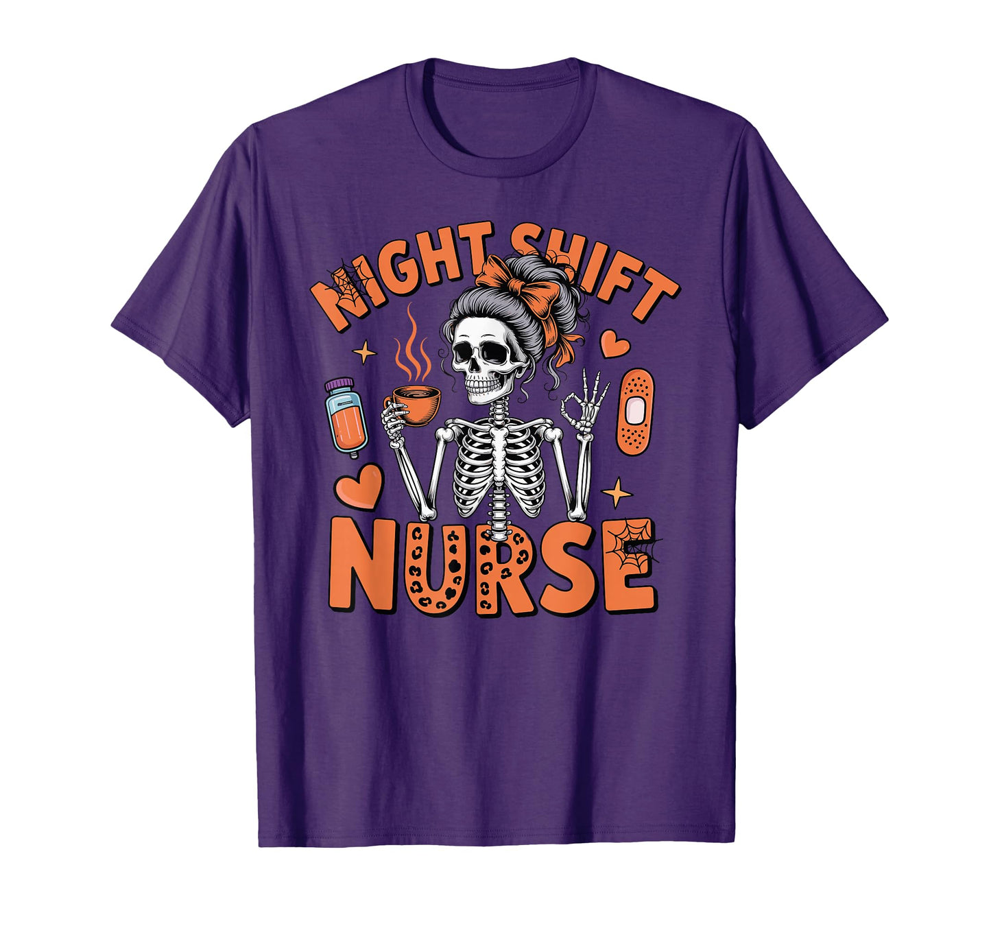 RN ICU Night Shift Nurse Skeleton Halloween Costume T-Shirt