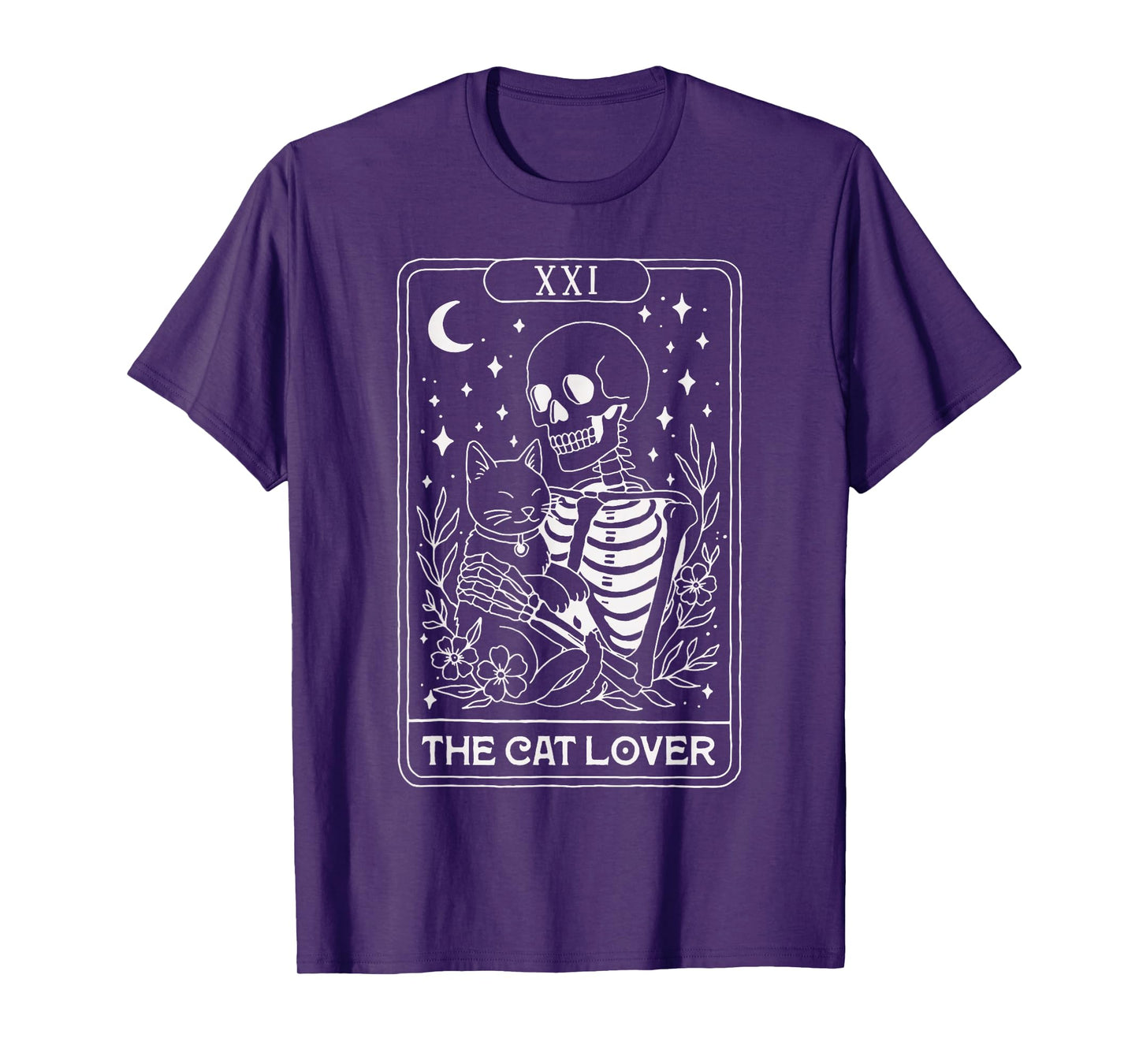 Tarot Skeleton Hugging Cat Gothic Witchy Halloween Cat Lover T-Shirt
