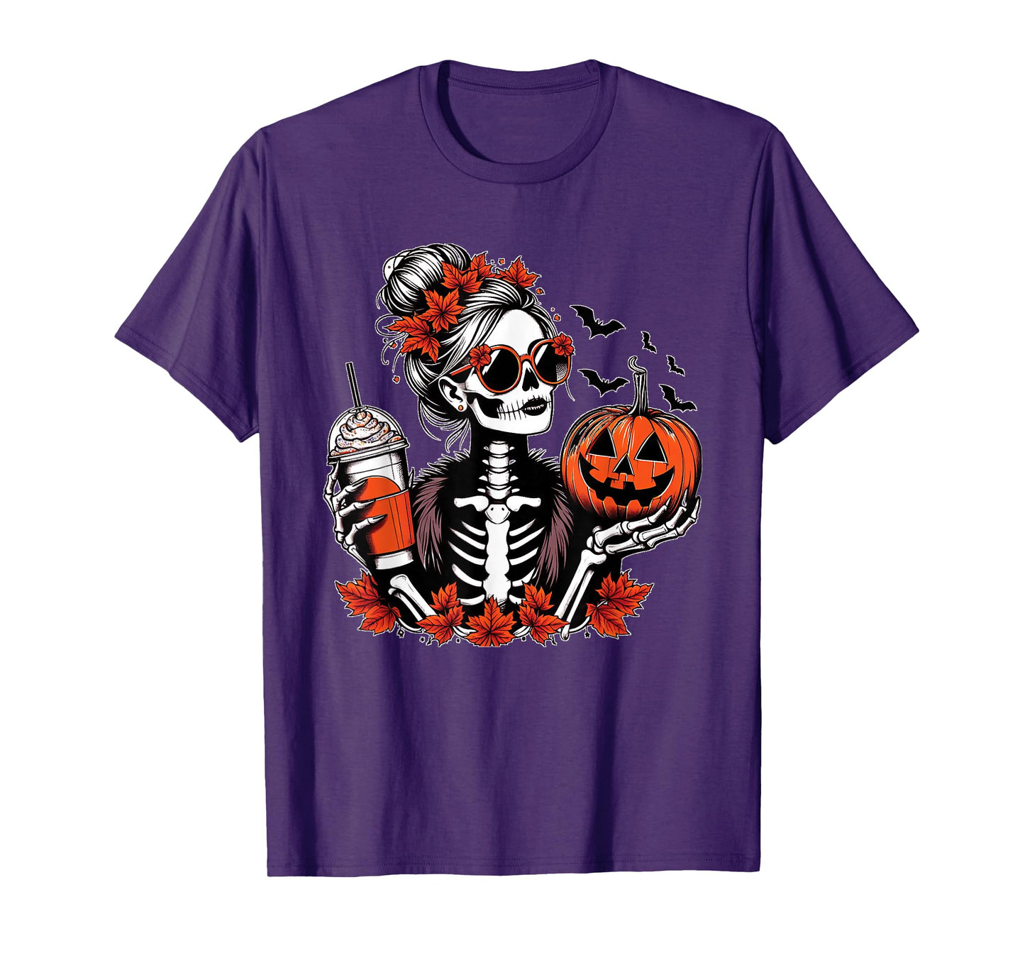 Funny Skeleton Drinking Coffee Pumpkin Halloween T-Shirt