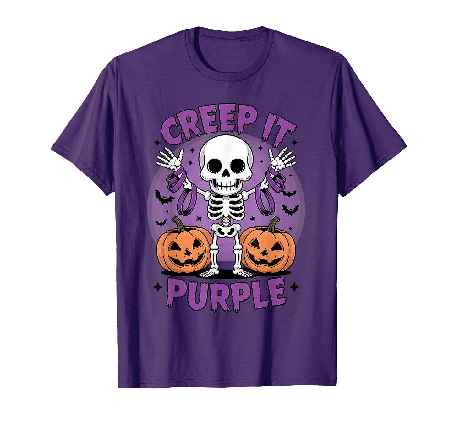 Creep It Purple Skeleton Pumpkin Halloween Awareness T-Shirt