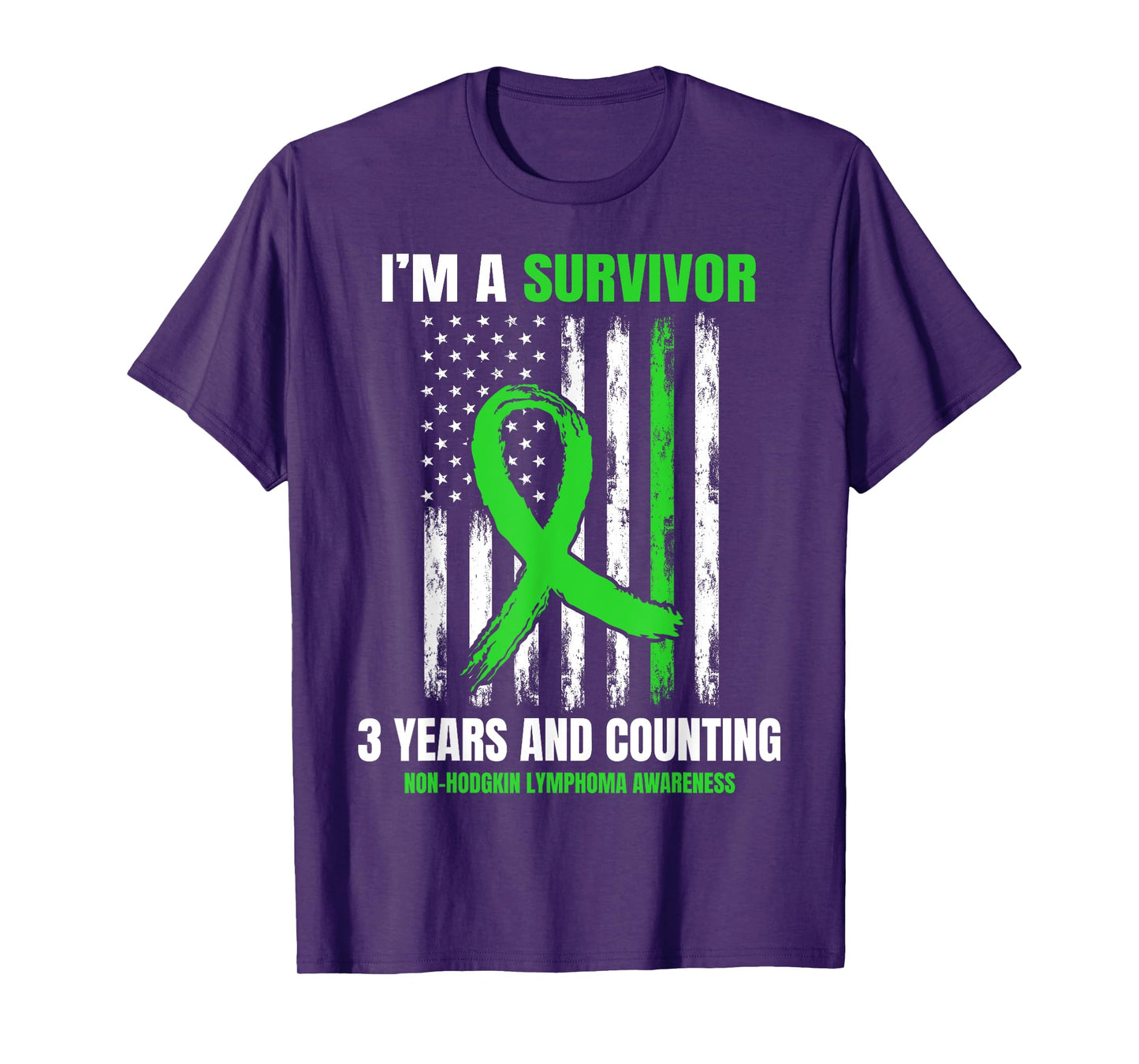 3 Years Cancer Free Non Hodgkins Lymphoma Survivor USA Flag T-Shirt