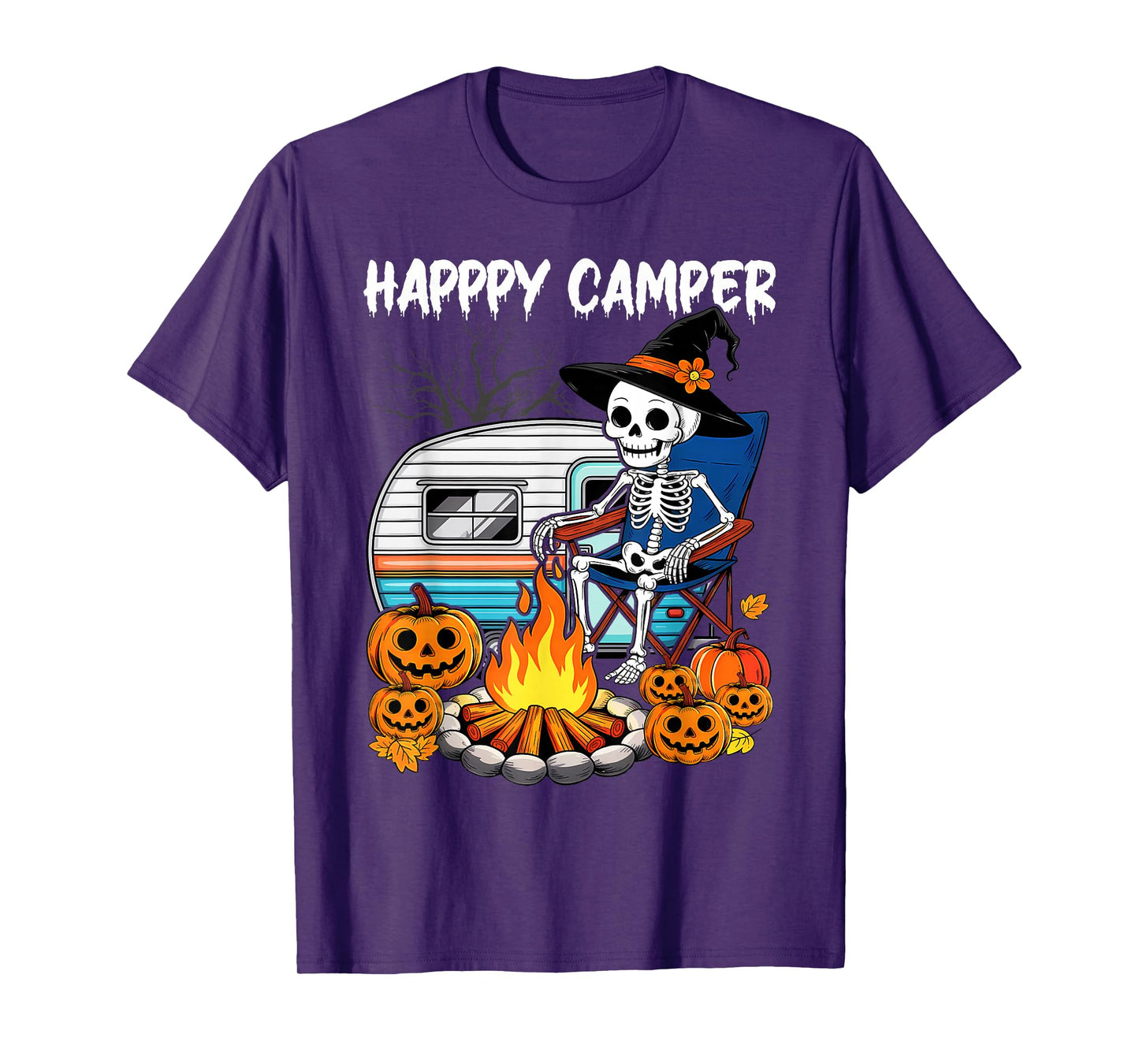 Happy Camper Funny Camping Skeleton Campfire T-Shirt