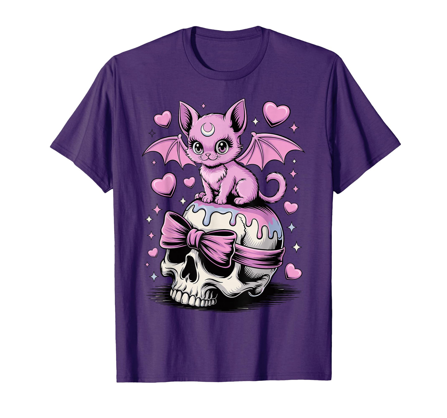 Kawaii Pastel Goth Cute Creepy Cat Bat Skeleton Men Women T-Shirt