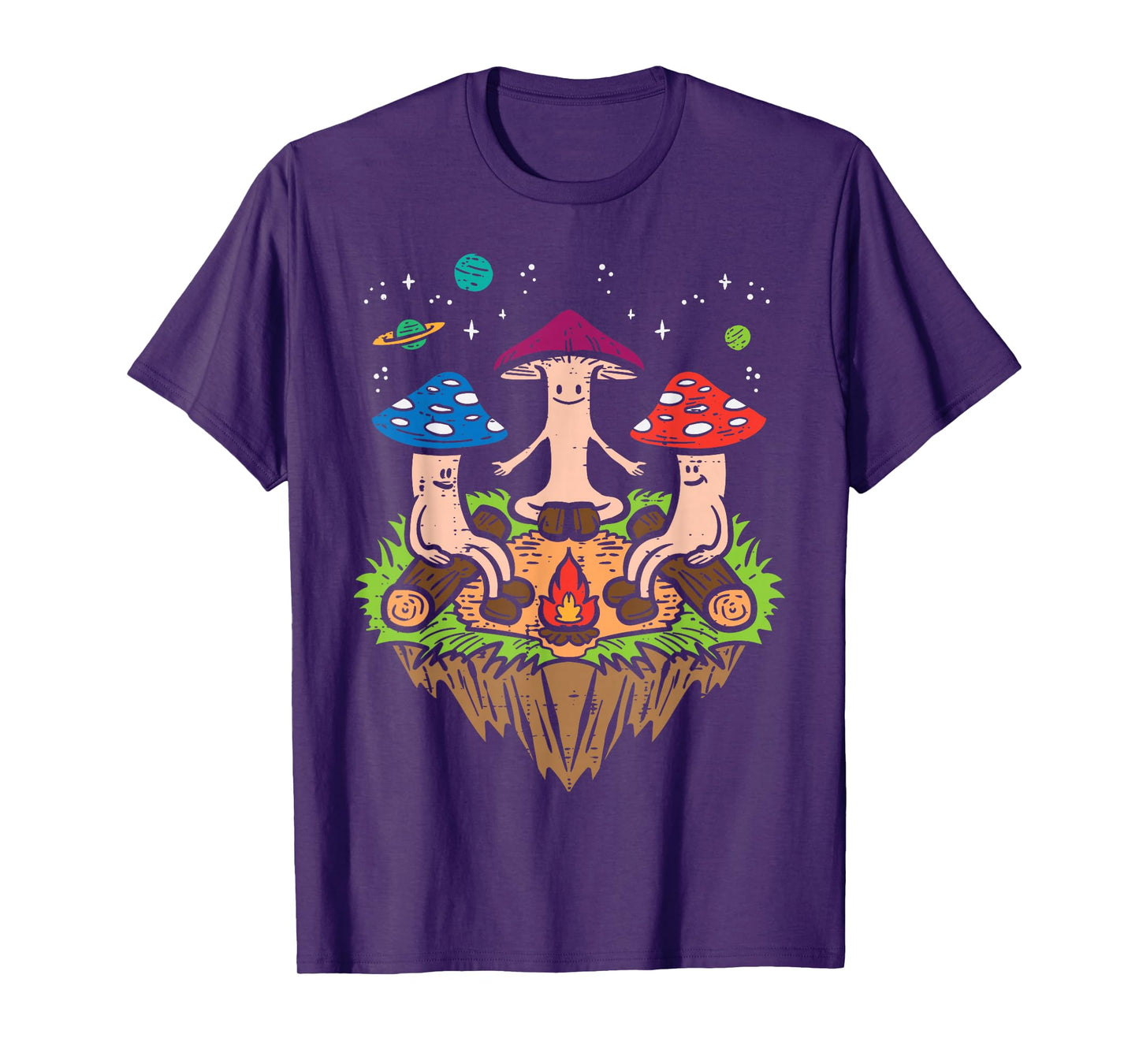 Hippie Mushrooms Camping Funny Psychedelic Camper Men Women T-Shirt