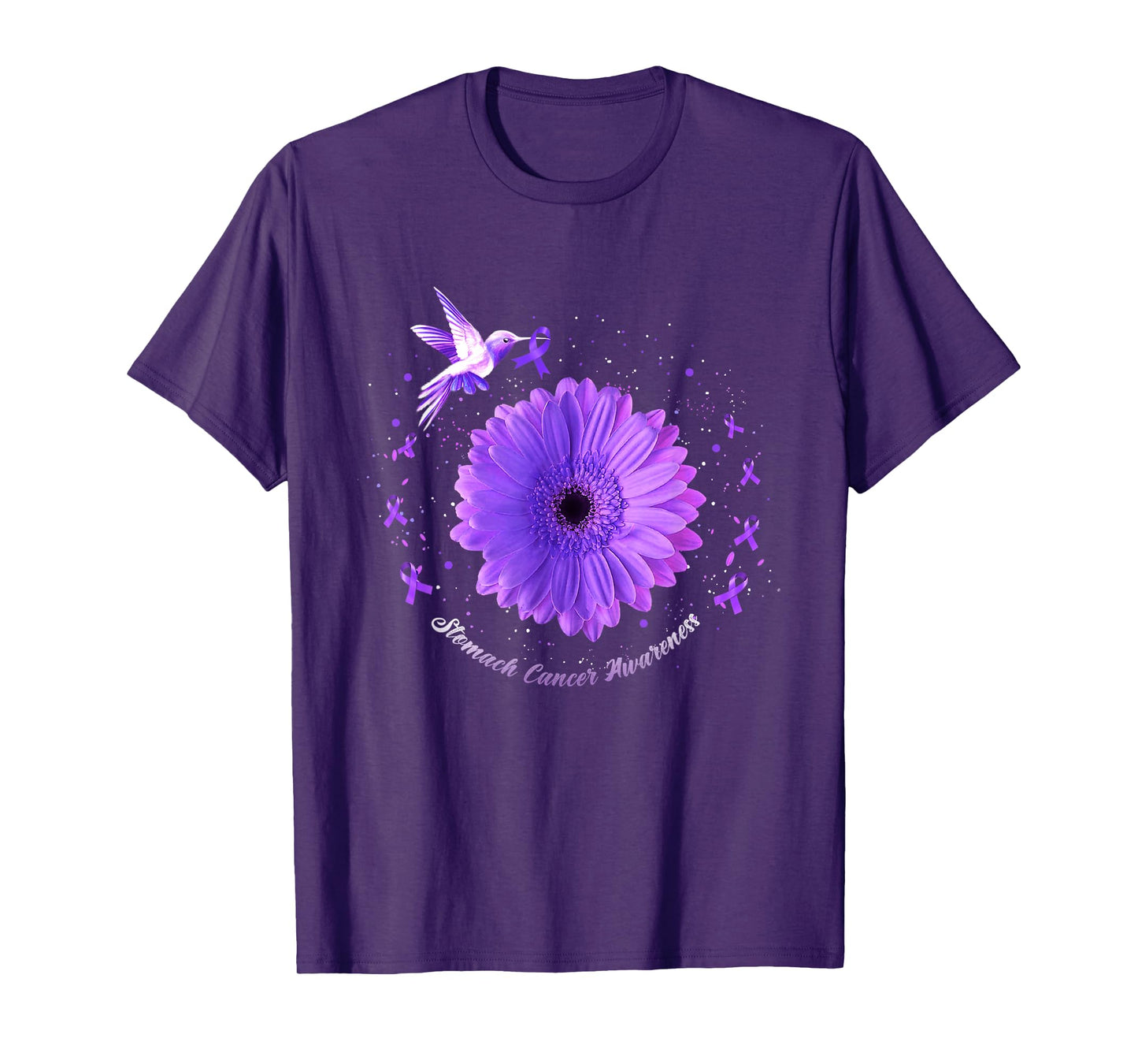 Hummingbird Periwinkle Sunflower Stomach Cancer Awareness T-Shirt