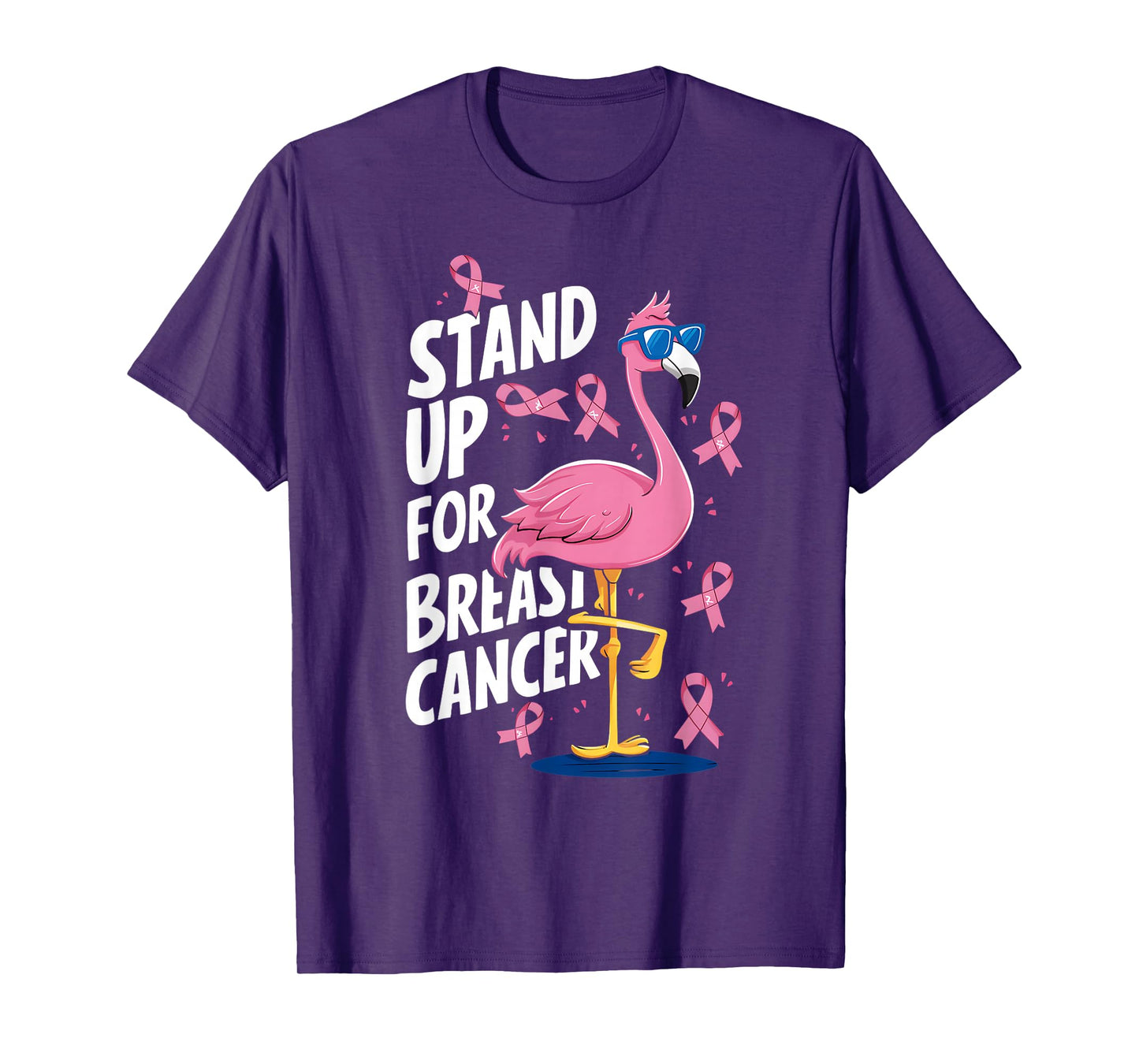 Pink Ribbon Awareness Stand Up to Breast Cancer Flamingo T-Shirt