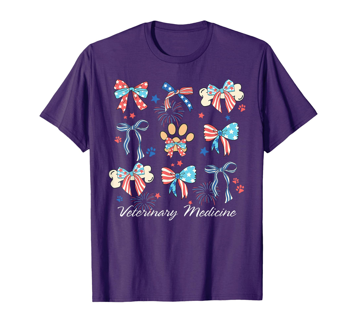 Veterinary Medicine Paw Dog Coquette Bow Vet Tech July 4th T-Shirt for Men Women