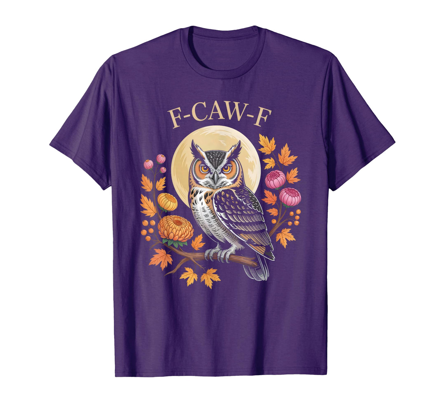 F-CAW-F Owl Moon Autumn Floral Friendsgiving T-Shirt