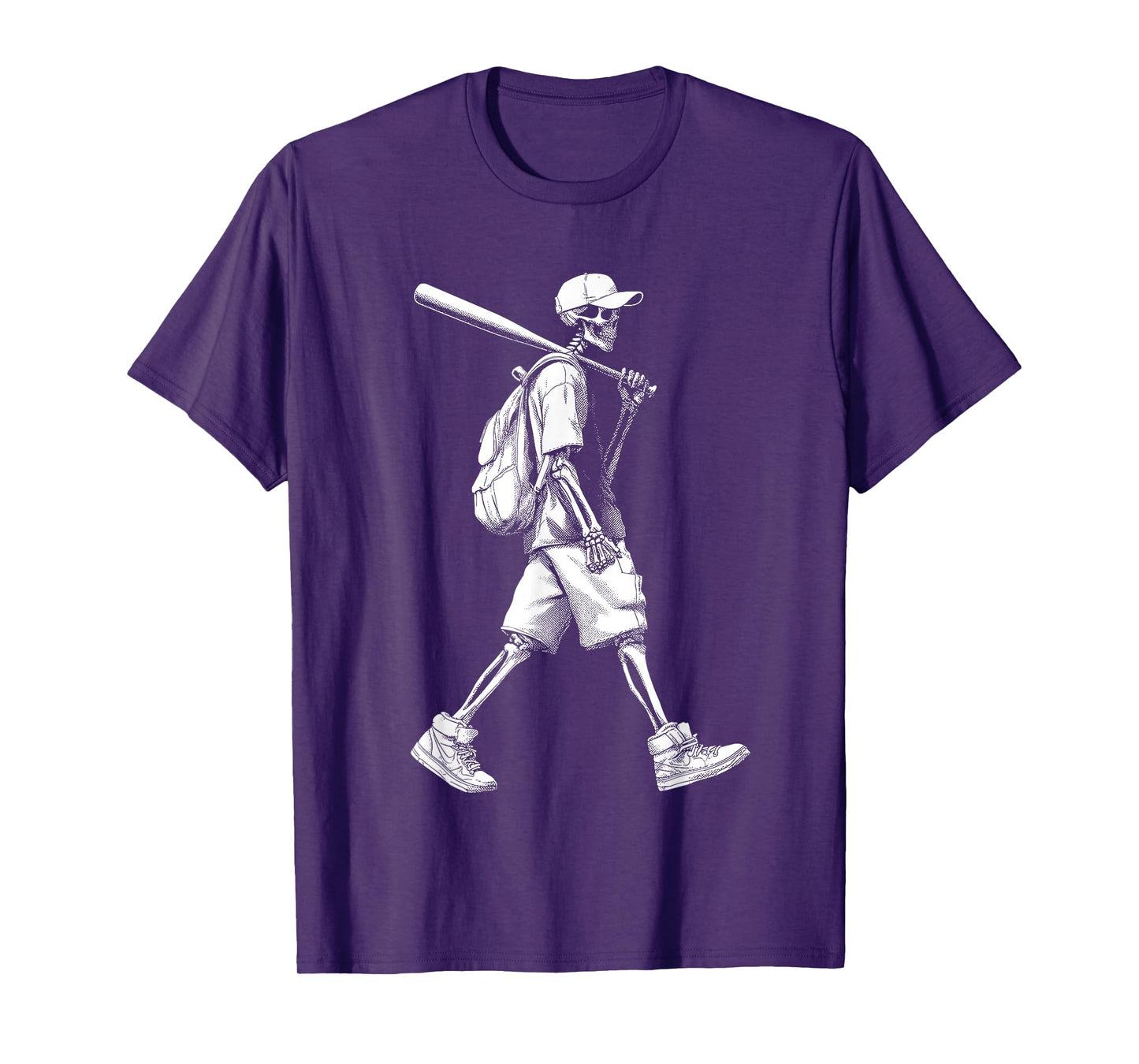 Skeleton Baseball Walking Graphic Halloween Scary T-Shirt