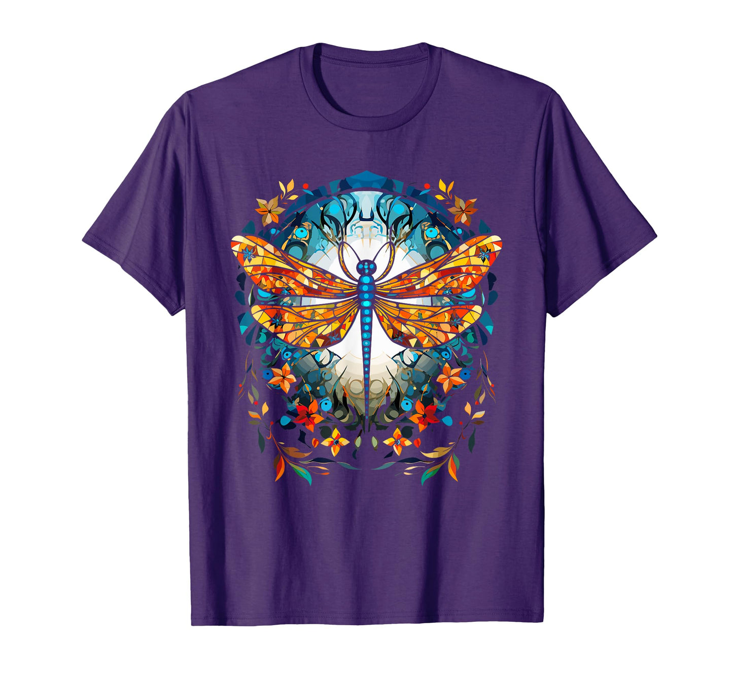 Magical Dragonfly Lover Stained Glass Graphic Design Art T-Shirt