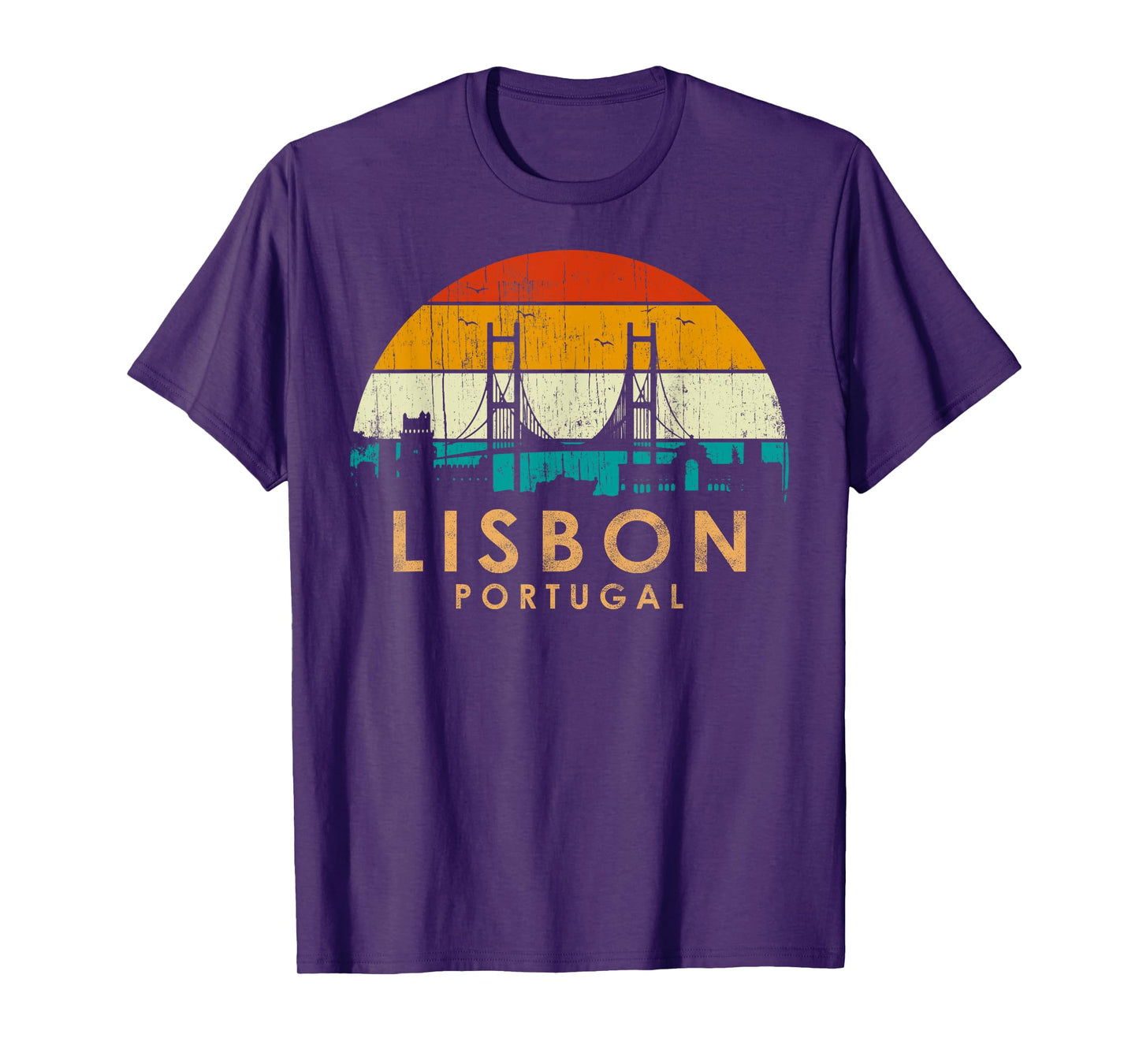 Vintage Retro Style Landscape Sunset Capital Lisbon Portugal T-Shirt
