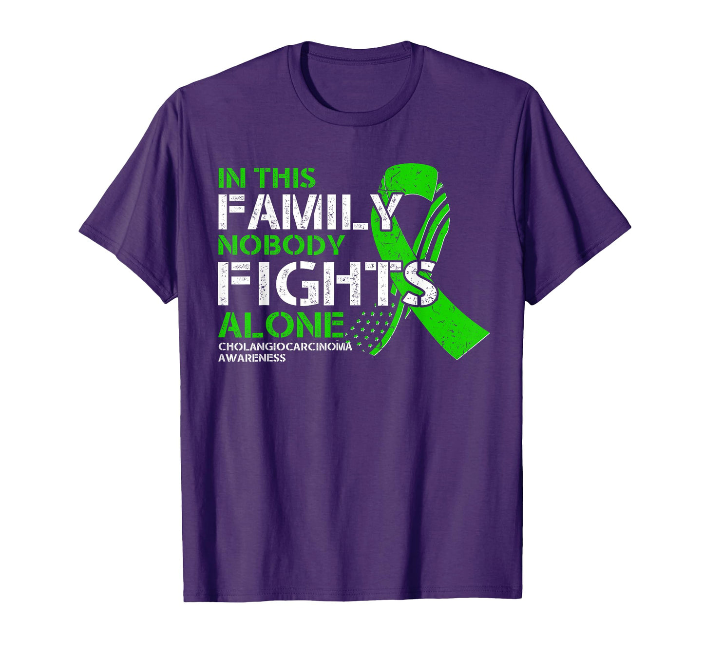 Cholangiocarcinoma Awareness - American Flag Green Ribbon T-Shirt