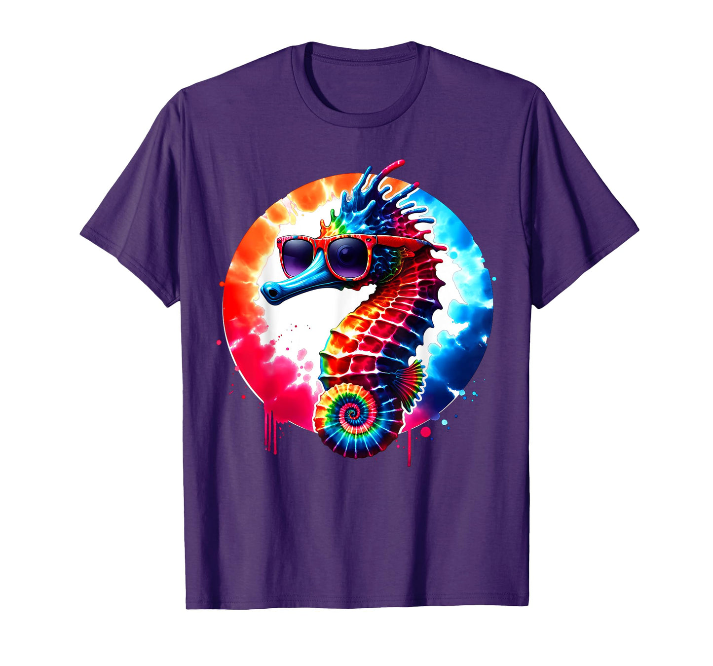Cool Graphic Tie Dye Sunglasses Seahorse Illustration Art T-Shirt