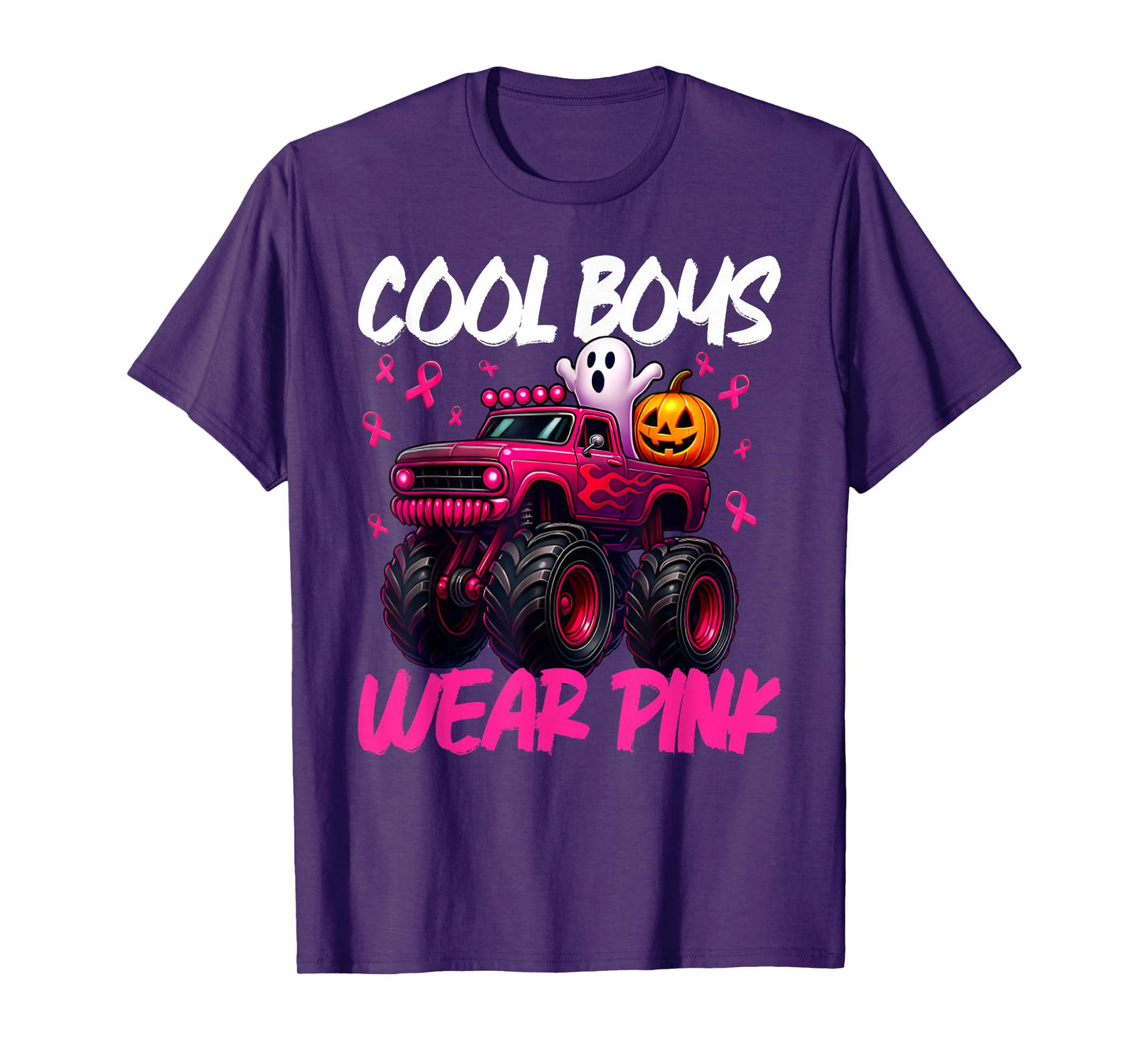 Cool Boo Wear Pink Monster Truck Breast Cancer Boys Kids T-Shirt