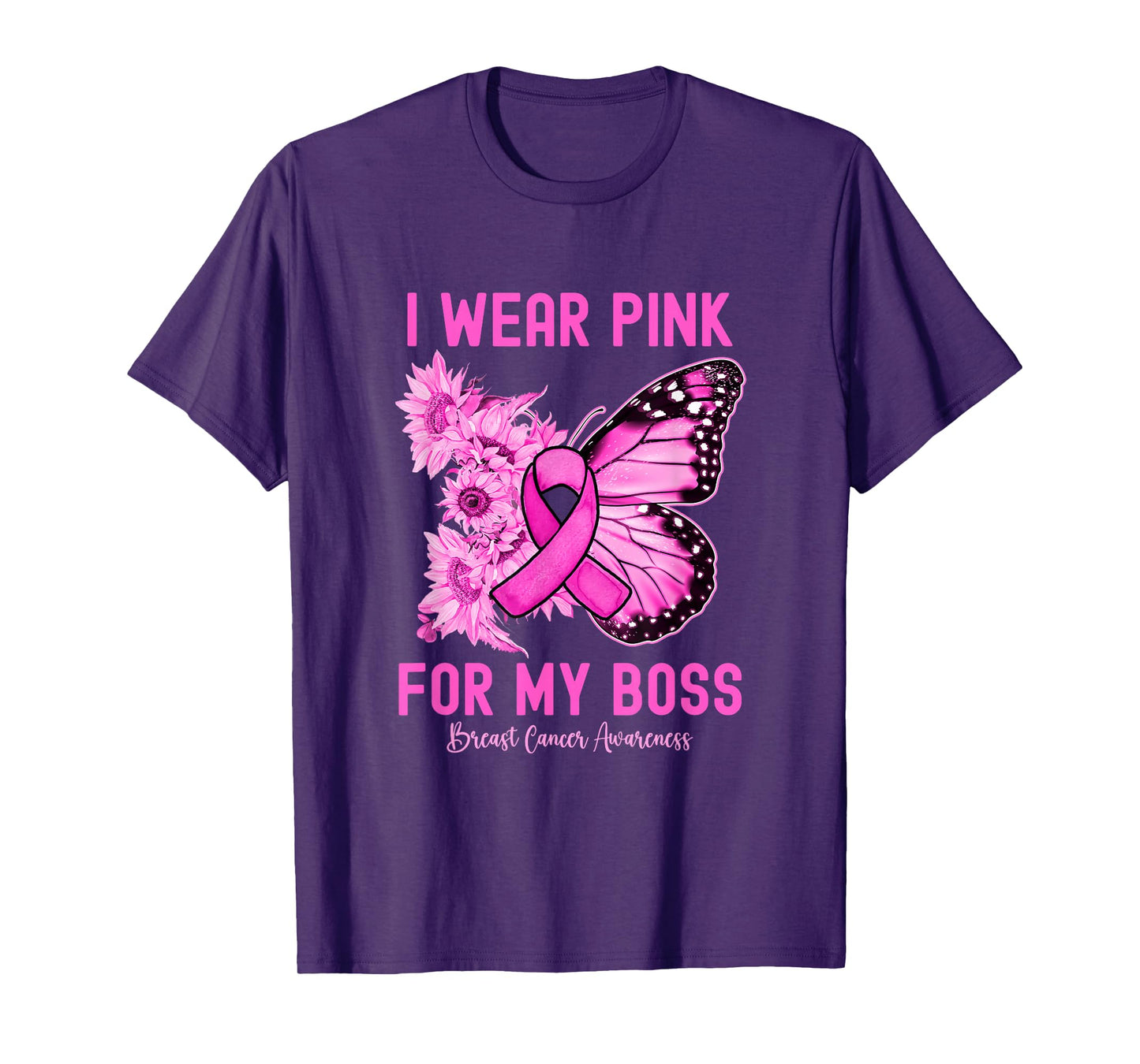 I Wear Pink For My Boss Butterfly Breast Cancer Awareness T-Shirt