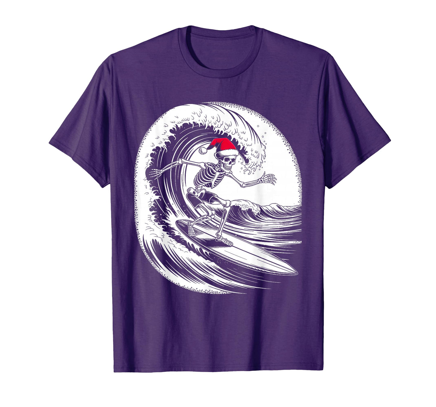 Xmas Skeleton Surfer Vintage Big Wave Surfing Fun Christmas T-Shirt