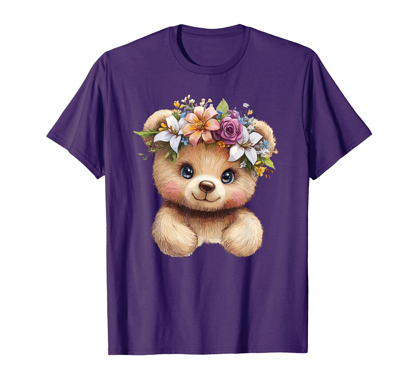 Floral Crown Teddy Bear Illustration T-Shirt