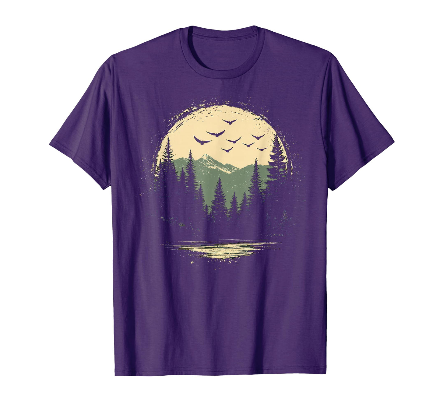 Retro Wilderness Bear Trees Reflection Outdoor Forest T-Shirt