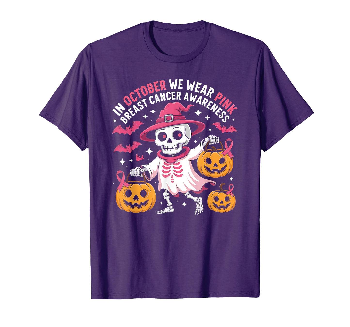 in October We Wear Pink Breast Cancer Awareness Halloween T-Shirt