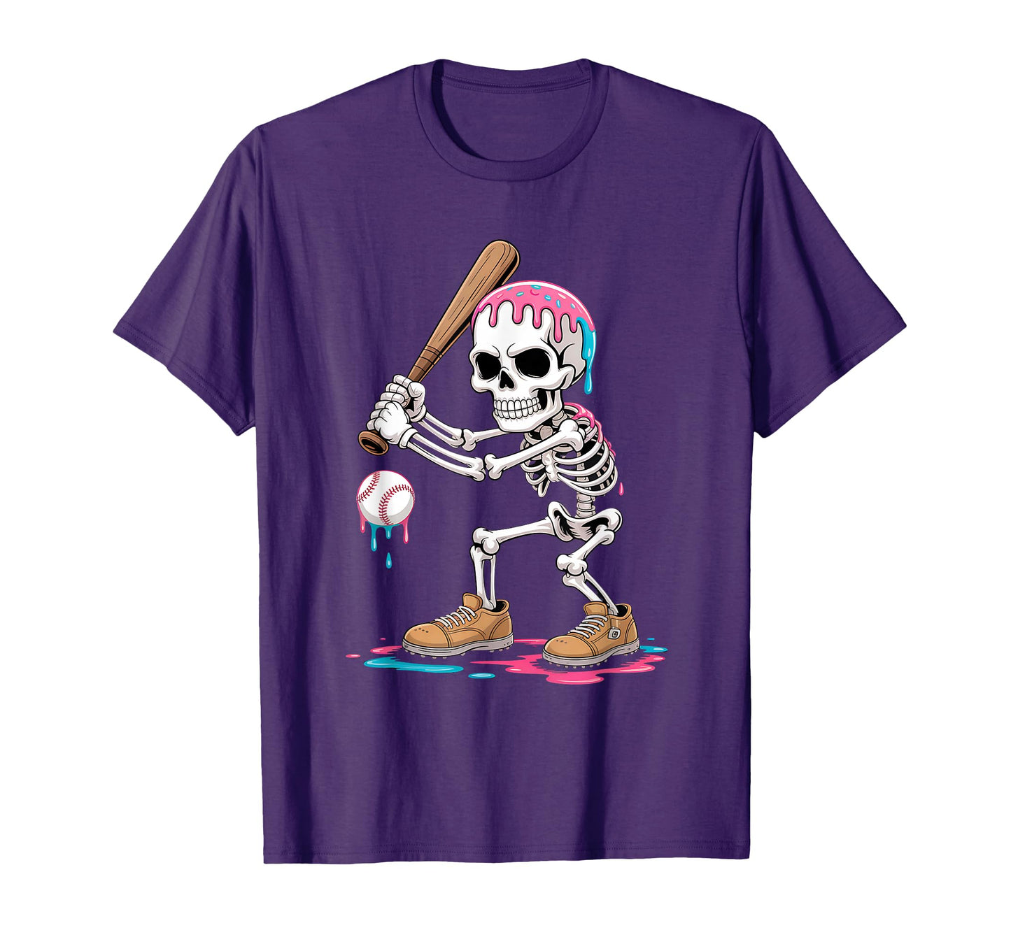 Funny Baseball Skeleton Ice Cream Drip Baseball Boys Youth T-Shirt