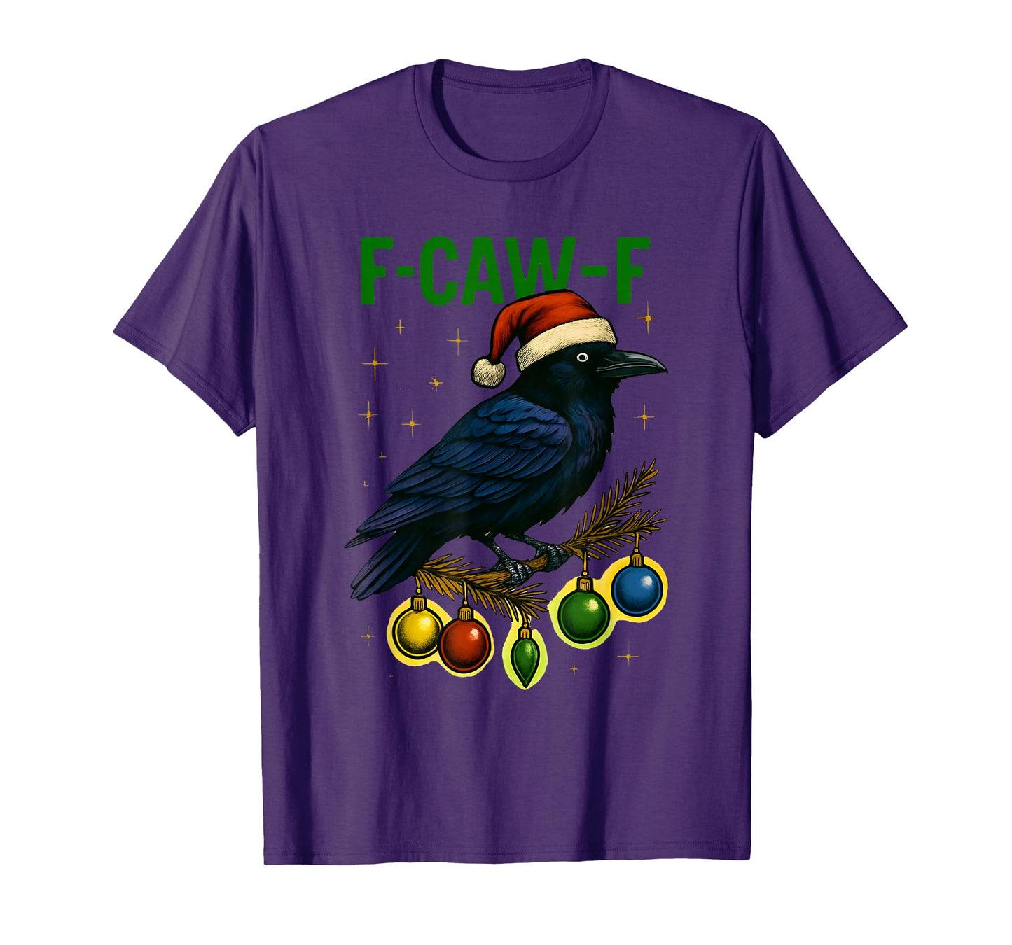 Black Crow F-Caw-F Funny Retro Christmas Lights Santa Hat T-Shirt