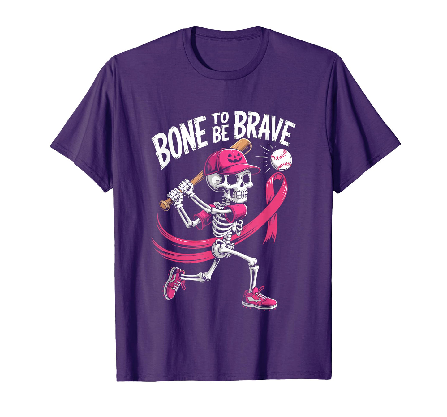 Baseball Skeleton Fighter Halloween Breast Cancer Awareness T-Shirt