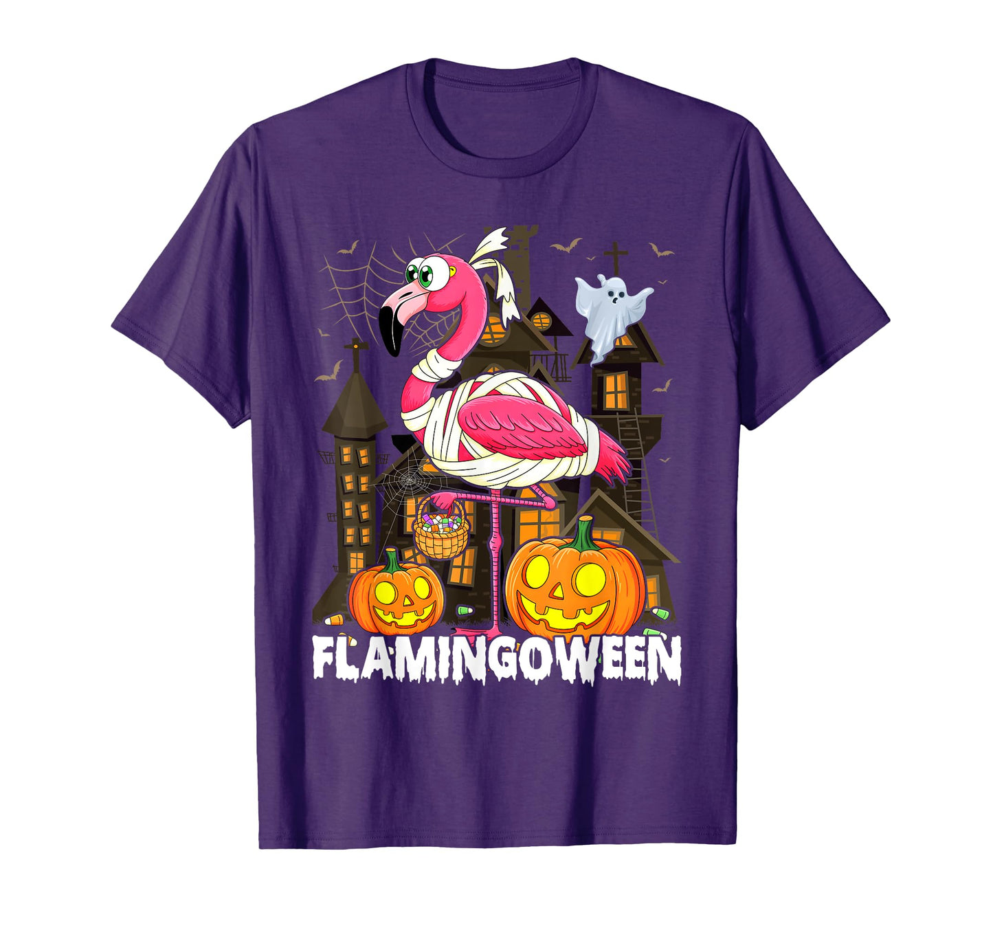 Happy Flamingoween Pink Flamingo Halloween Skeleton Spooky T-Shirt