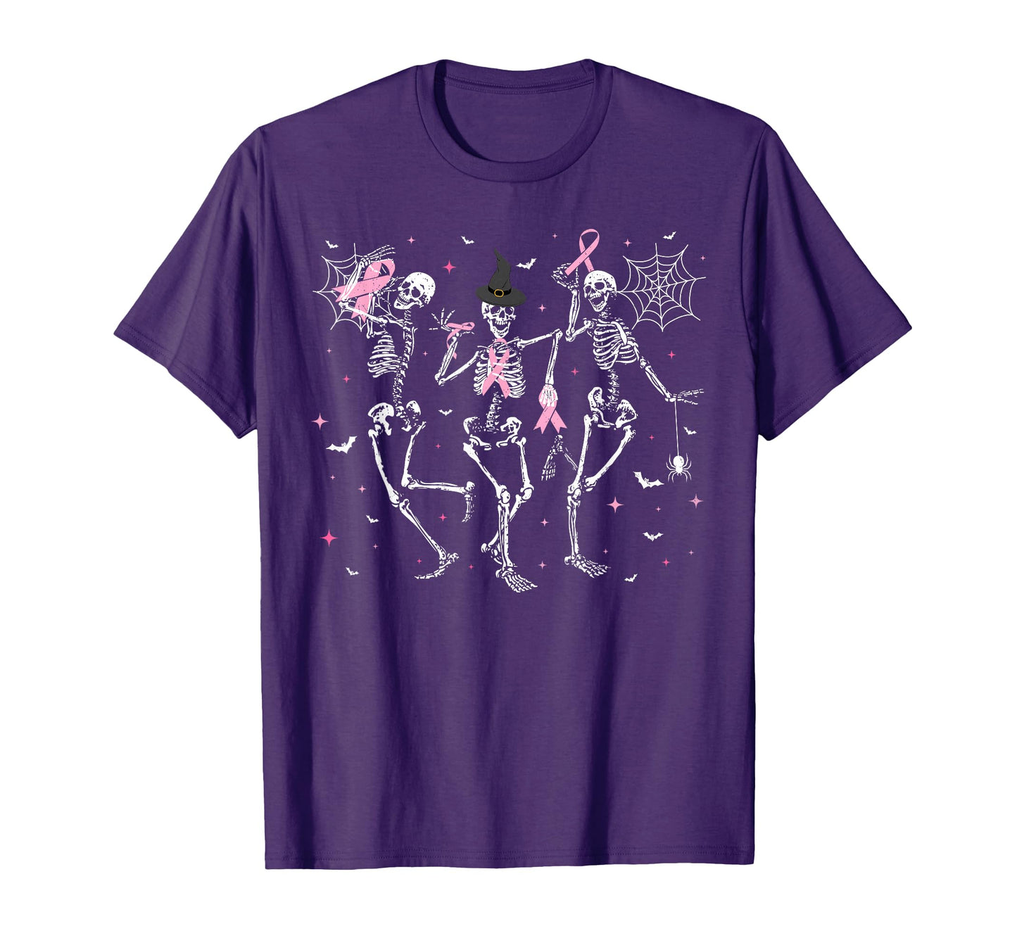 Pink Ribbon Halloween Breast Cancer Awareness Skeleton T-Shirt