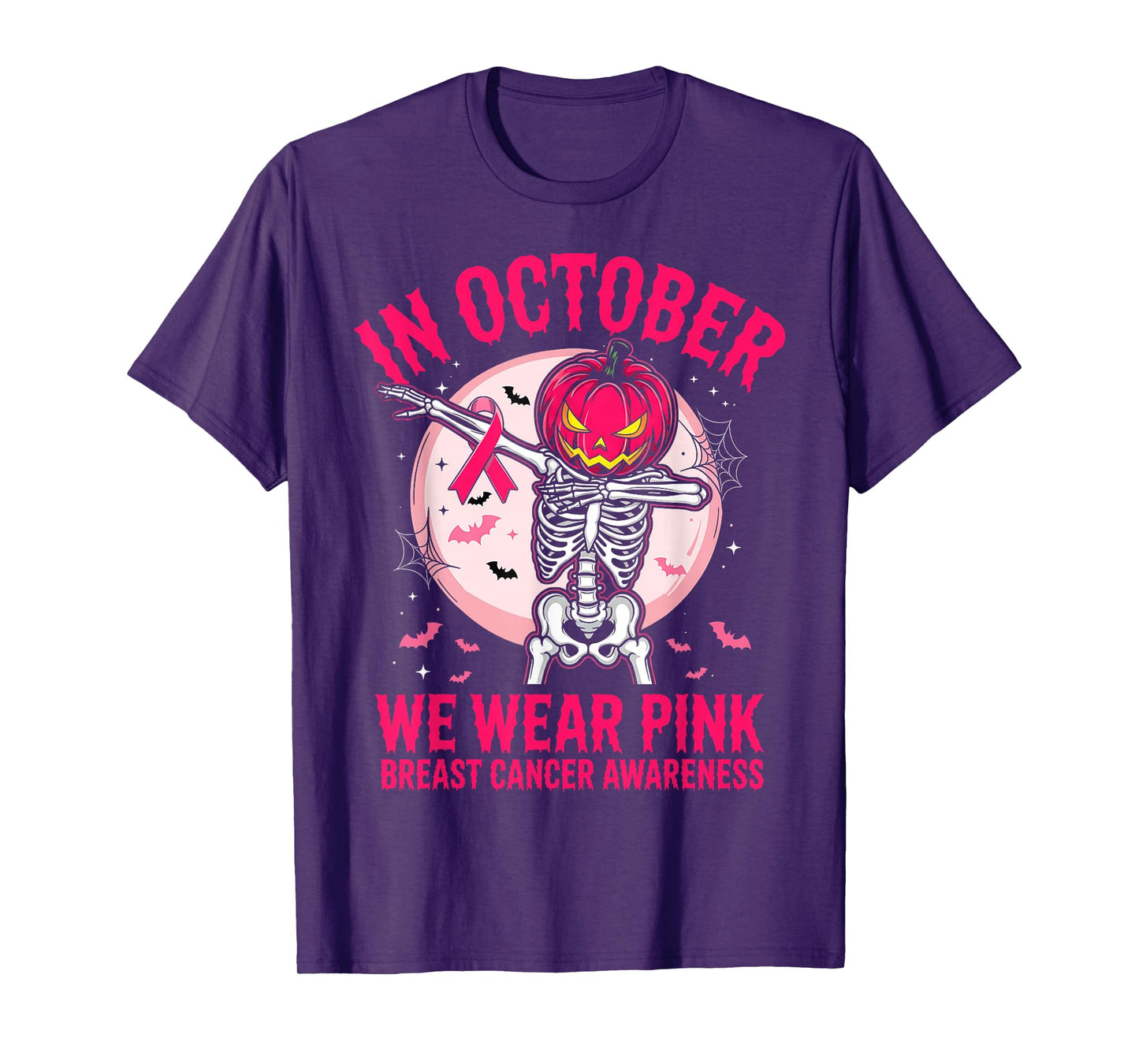 in October We Wear Pink Pumpkin Breast Cancer Awareness T-Shirt